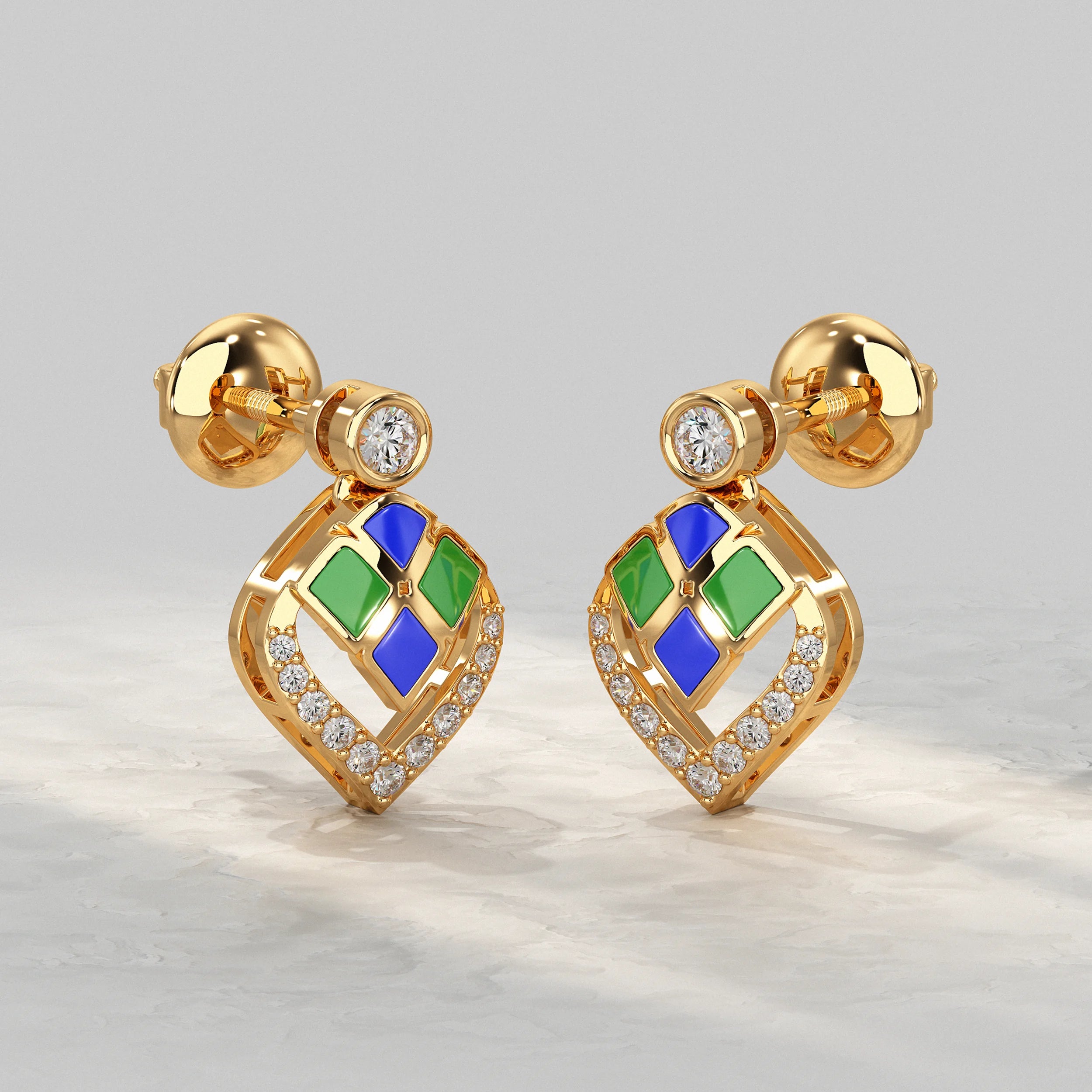 Unique Style Enamel Lab Diamond Stud Earrings