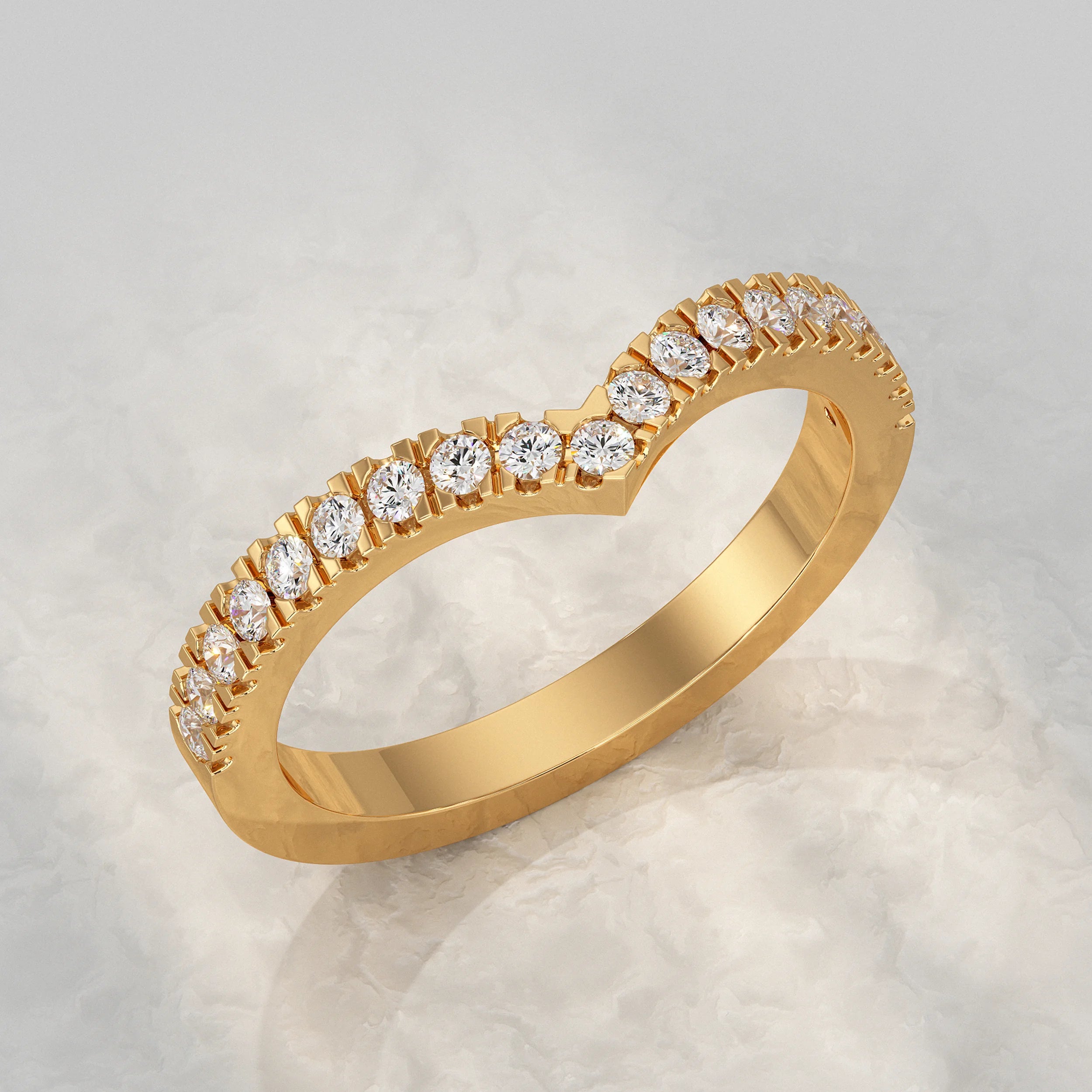 Round Diamond Curved Wedding Band Rings