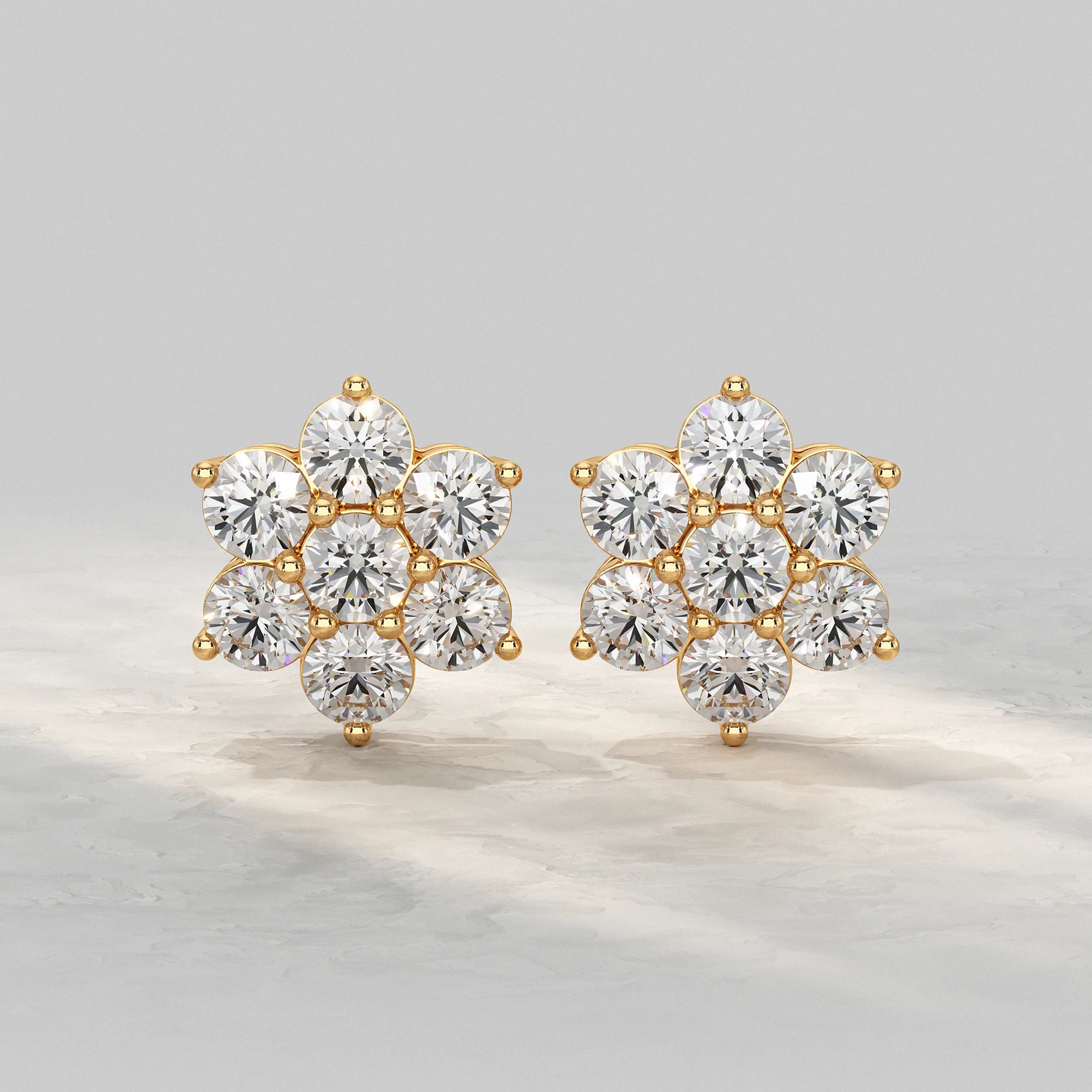 Floral Shape Round Diamond Stud Earrings Earrings