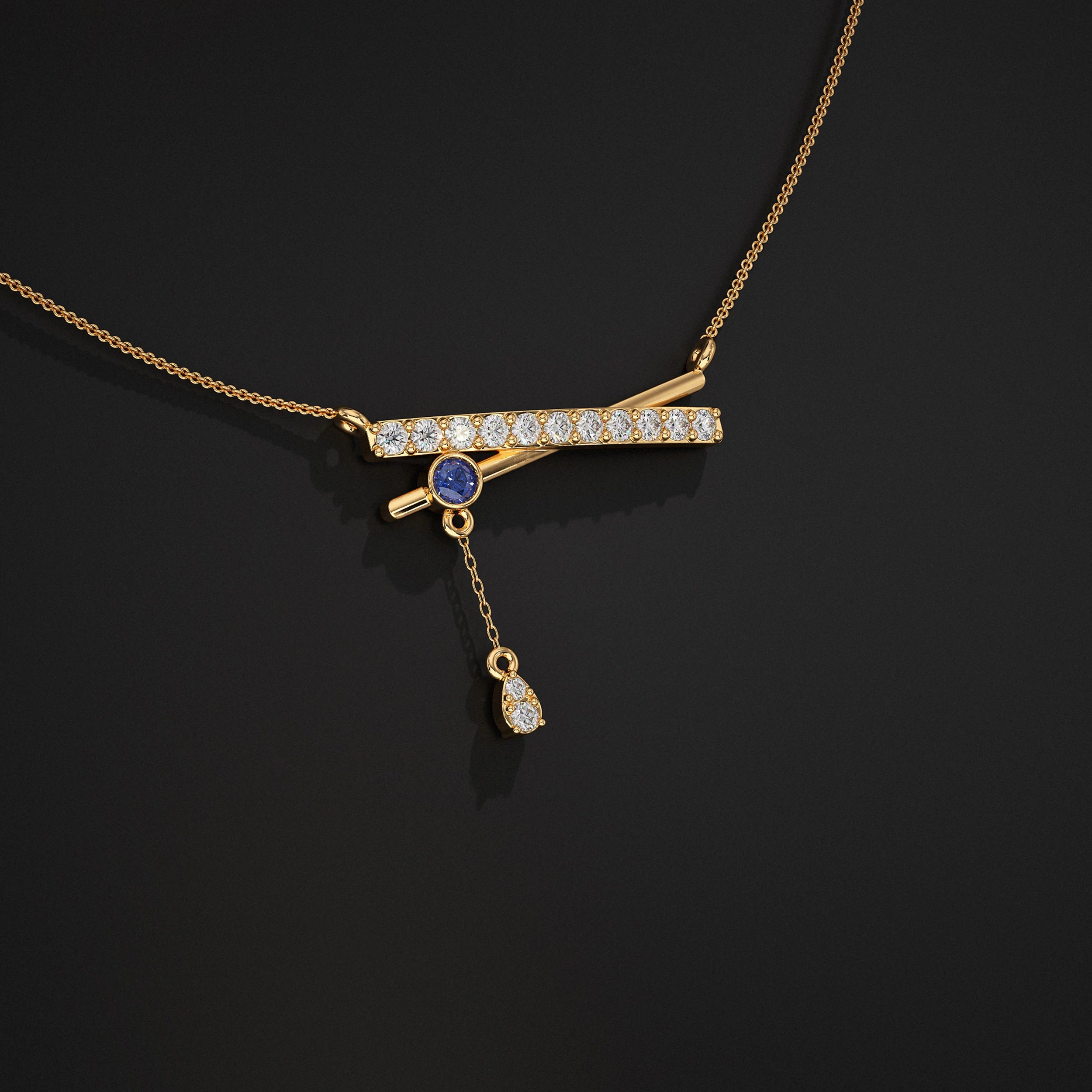 Round Lab Diamond Drop Chain Bar Pendant Pendant