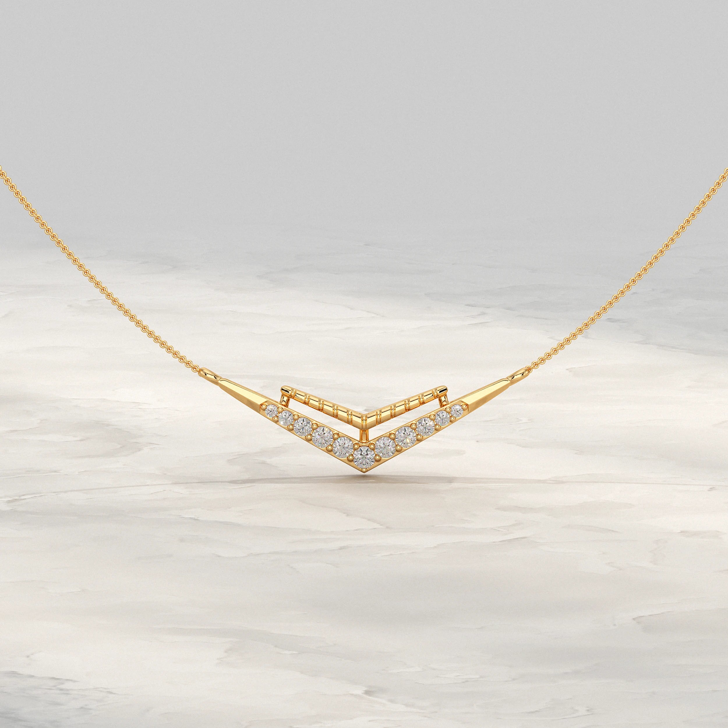 Round Cut Lab Diamond Chevron Pendant Pendant