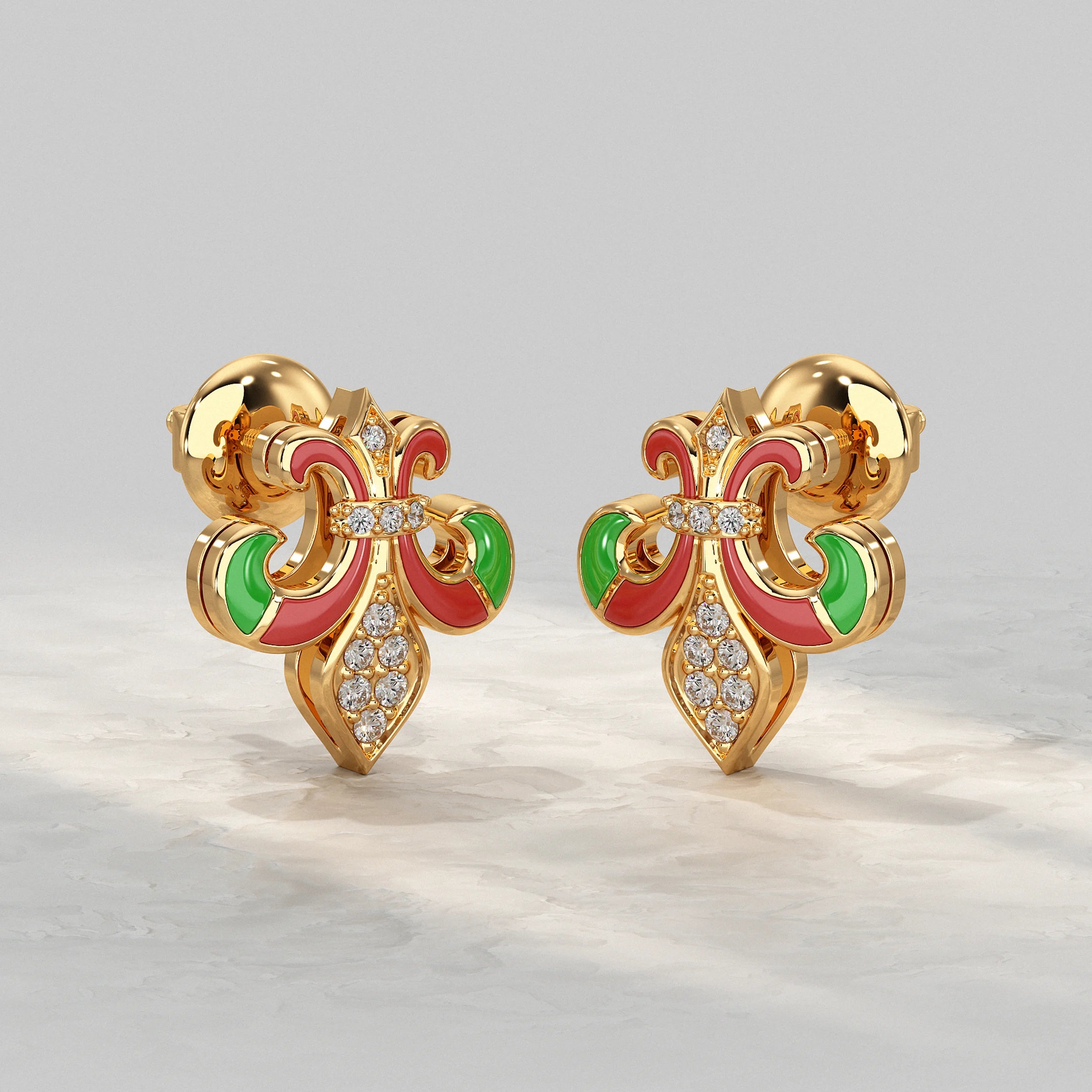Enamel Diamond Fleur-de-Lis Stud Earrings Earrings