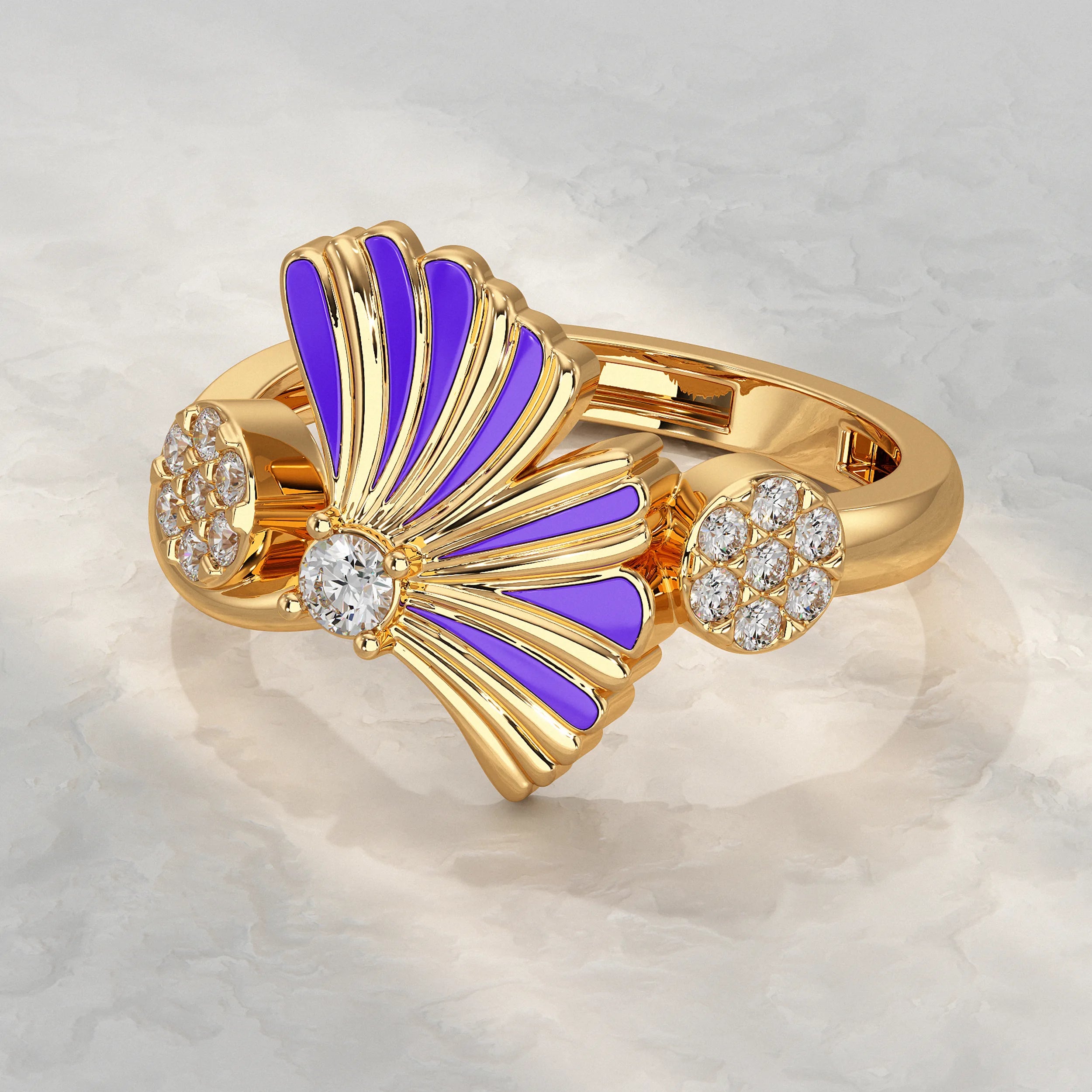Enamel Flower Shape Lab Diamond Ring Rings