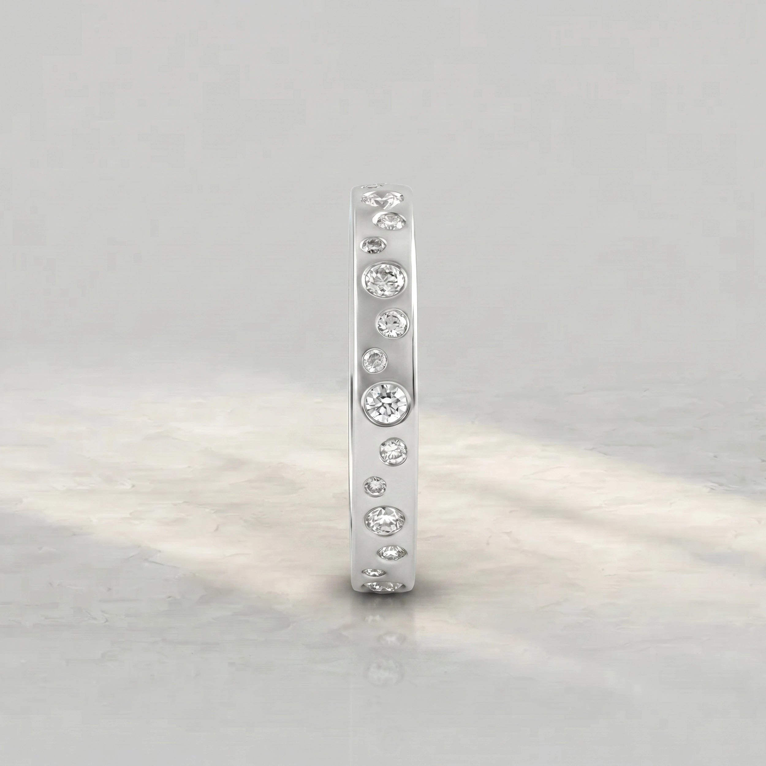 Round Lab Diamond Flush Set Wedding Band Rings