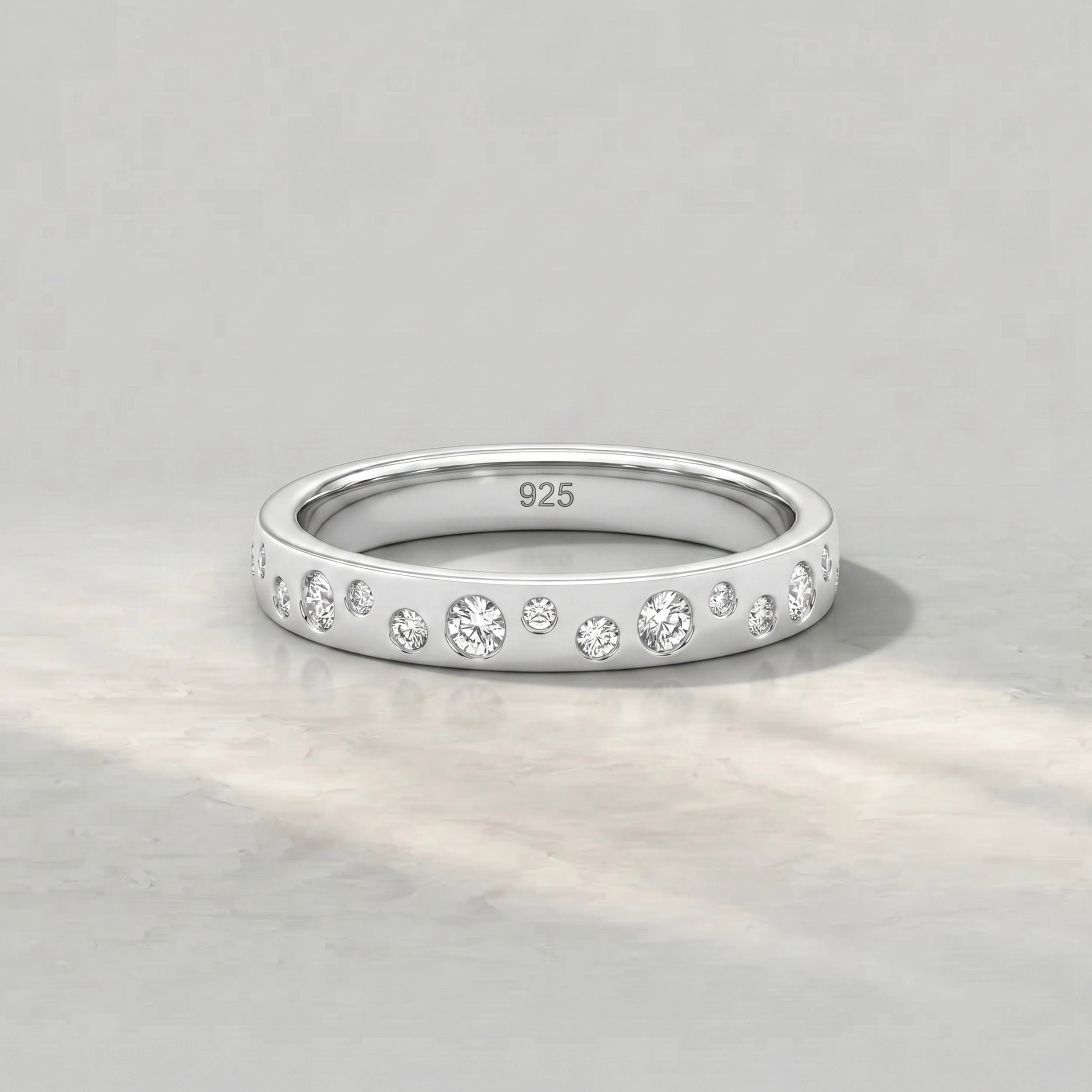 Round Lab Diamond Flush Set Wedding Band Rings