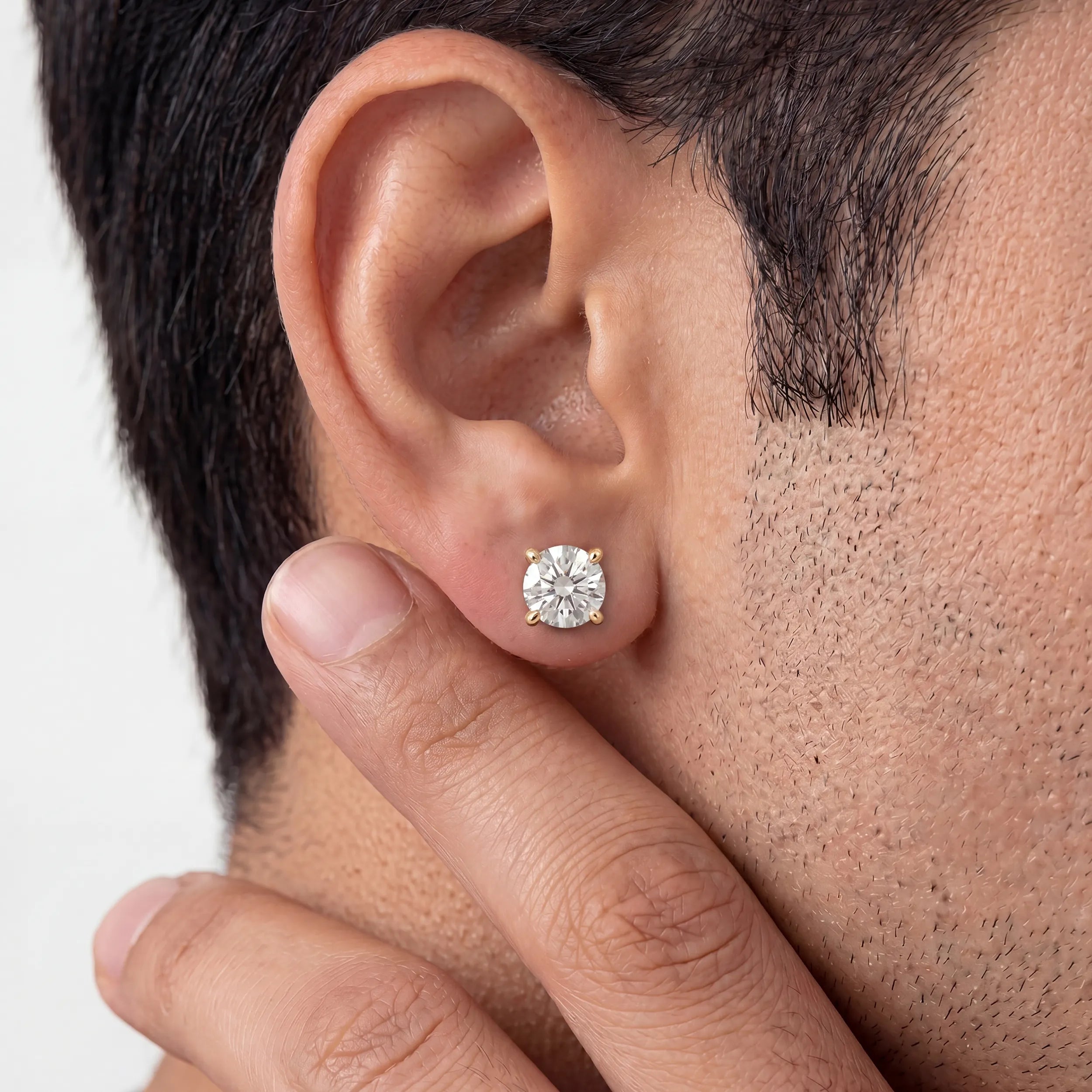 Round Lab Diamond Men's Stud Earrings