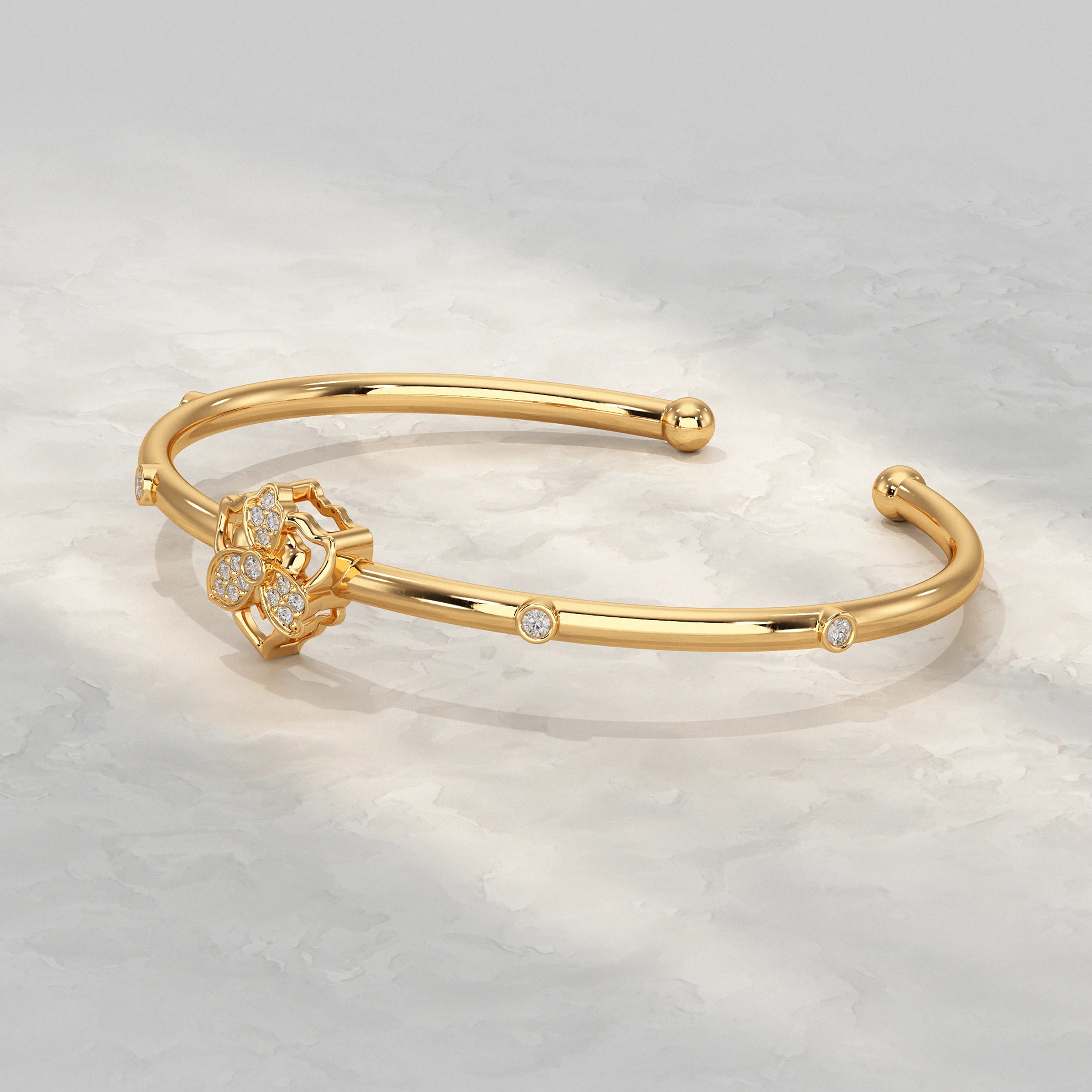 Flower Lab Diamond Open Bangle Bracelet
