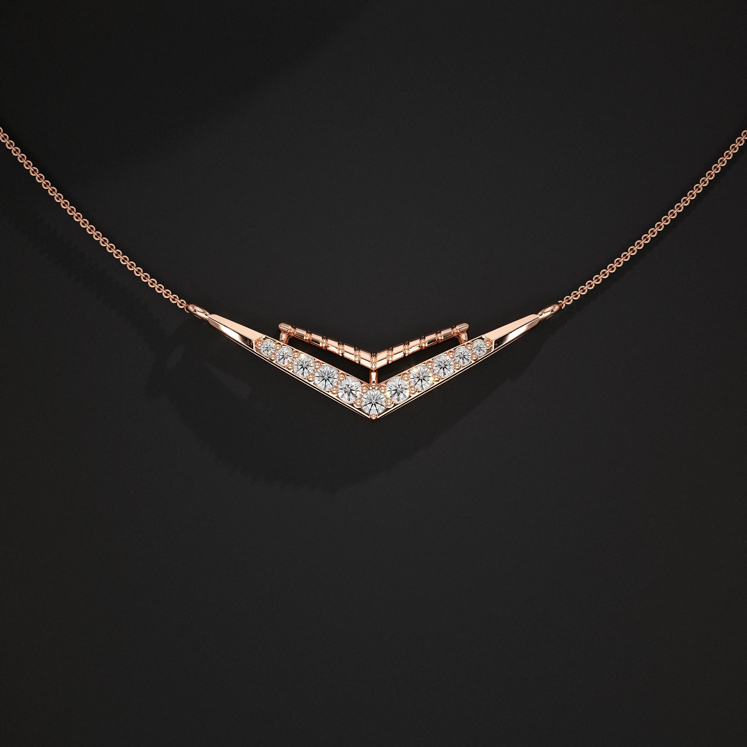 Round Cut Lab Diamond Chevron Pendant Pendant