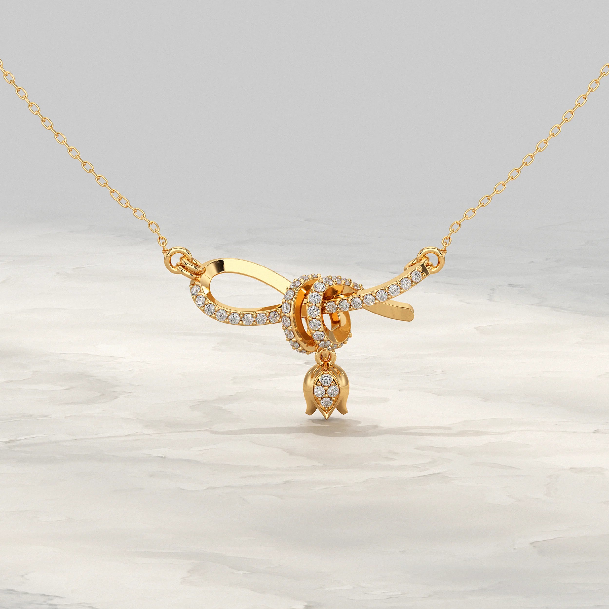 Round Lab Diamond Ribbon Knot Pendant Pendant