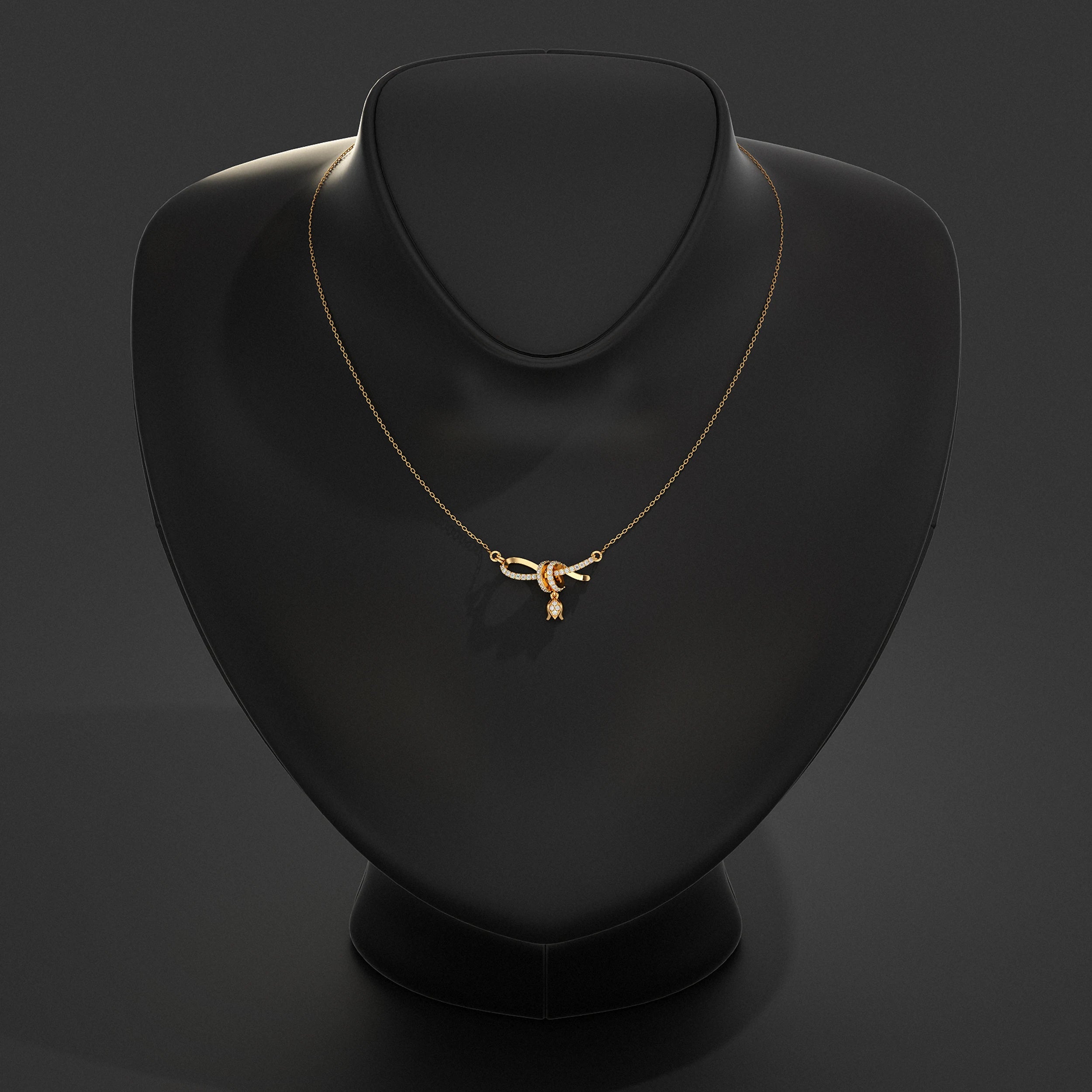 Round Lab Diamond Ribbon Knot Pendant Pendant