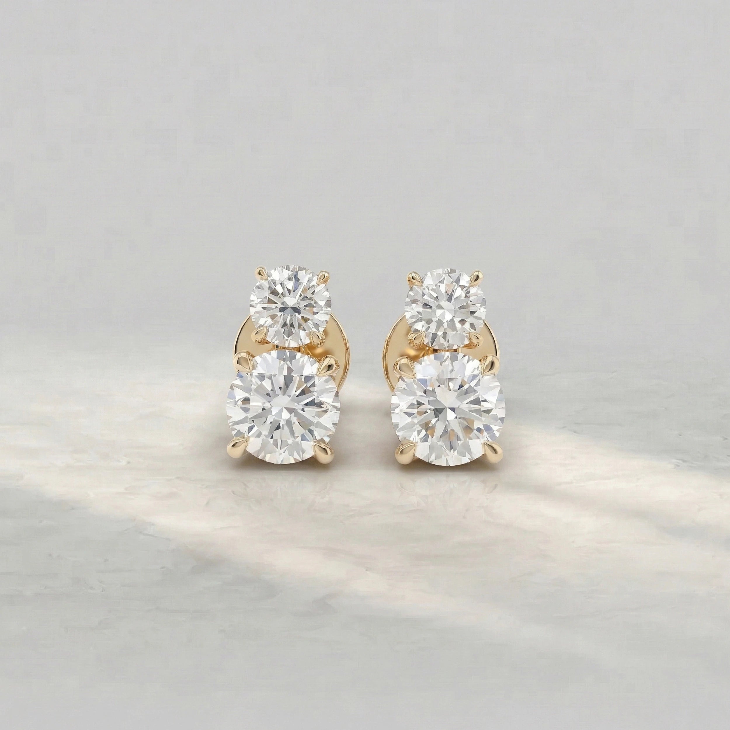 Round Cut Diamond Two Stone Stud Earring Earrings