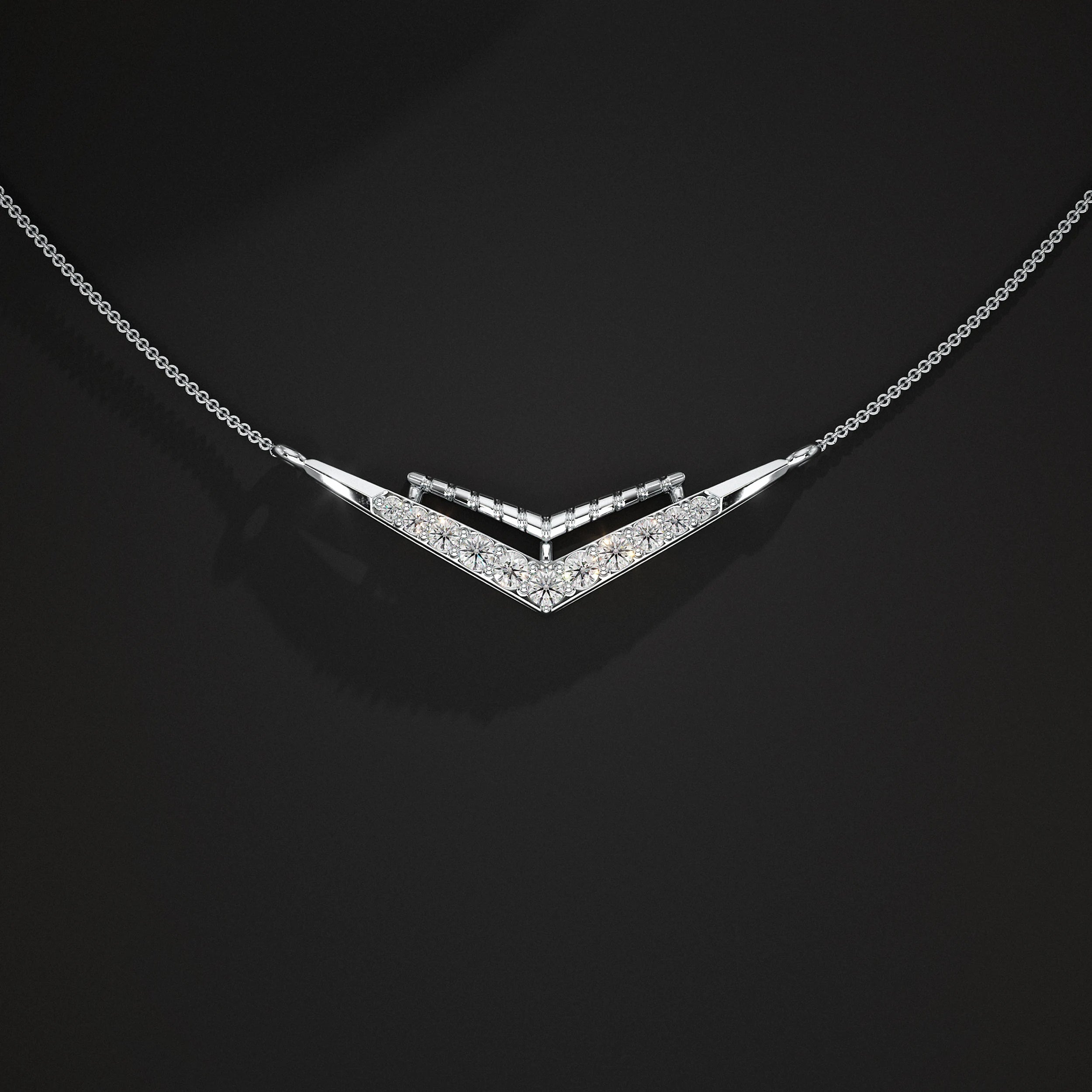 Round Cut Lab Diamond Chevron Pendant Pendant