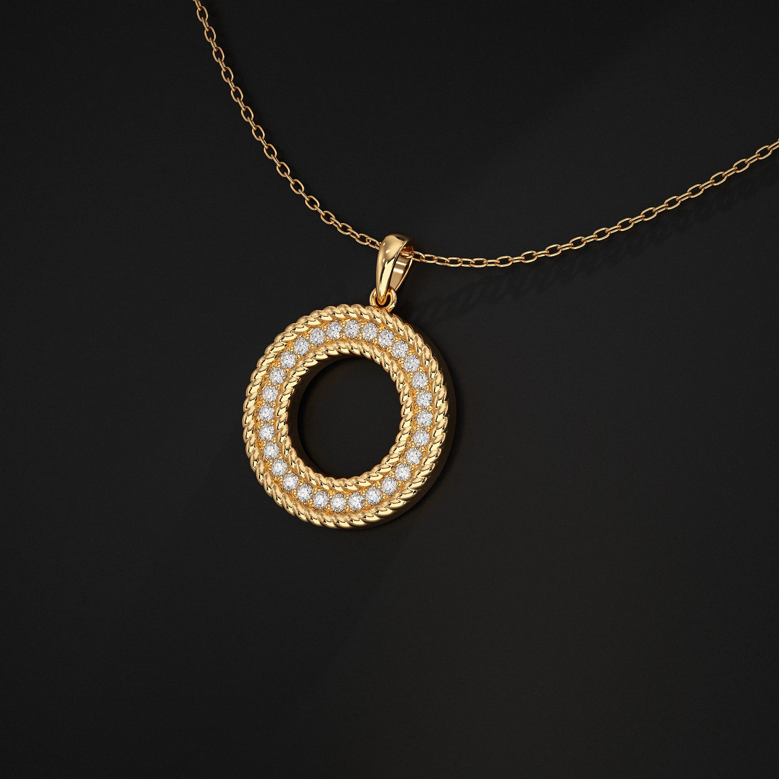 Open Circle Double Border Round Diamond Pendant Pendant