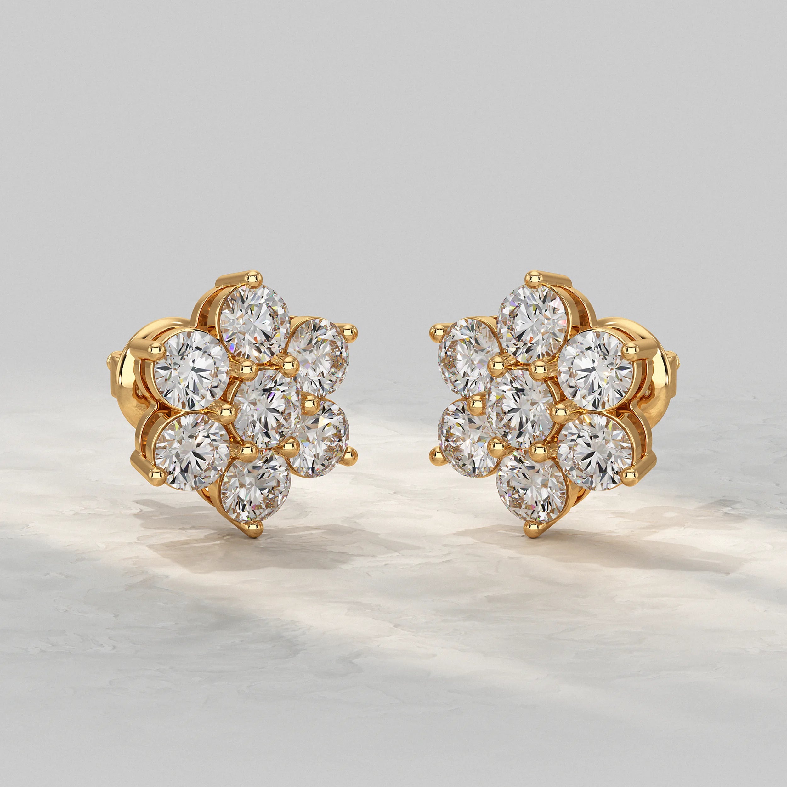 Floral Shape Round Diamond Stud Earrings Earrings