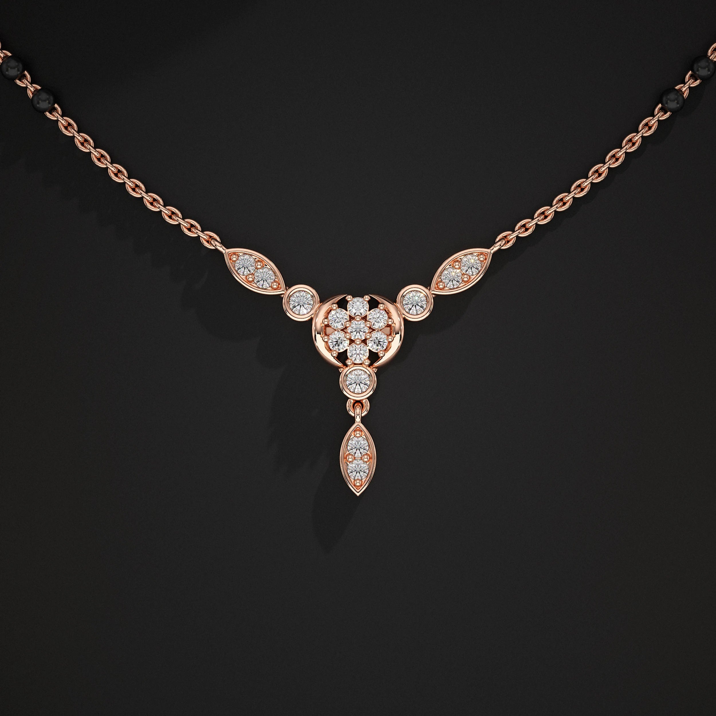 Round Lab Grown Diamond Cluster Mangalsutra Mangal Sutra