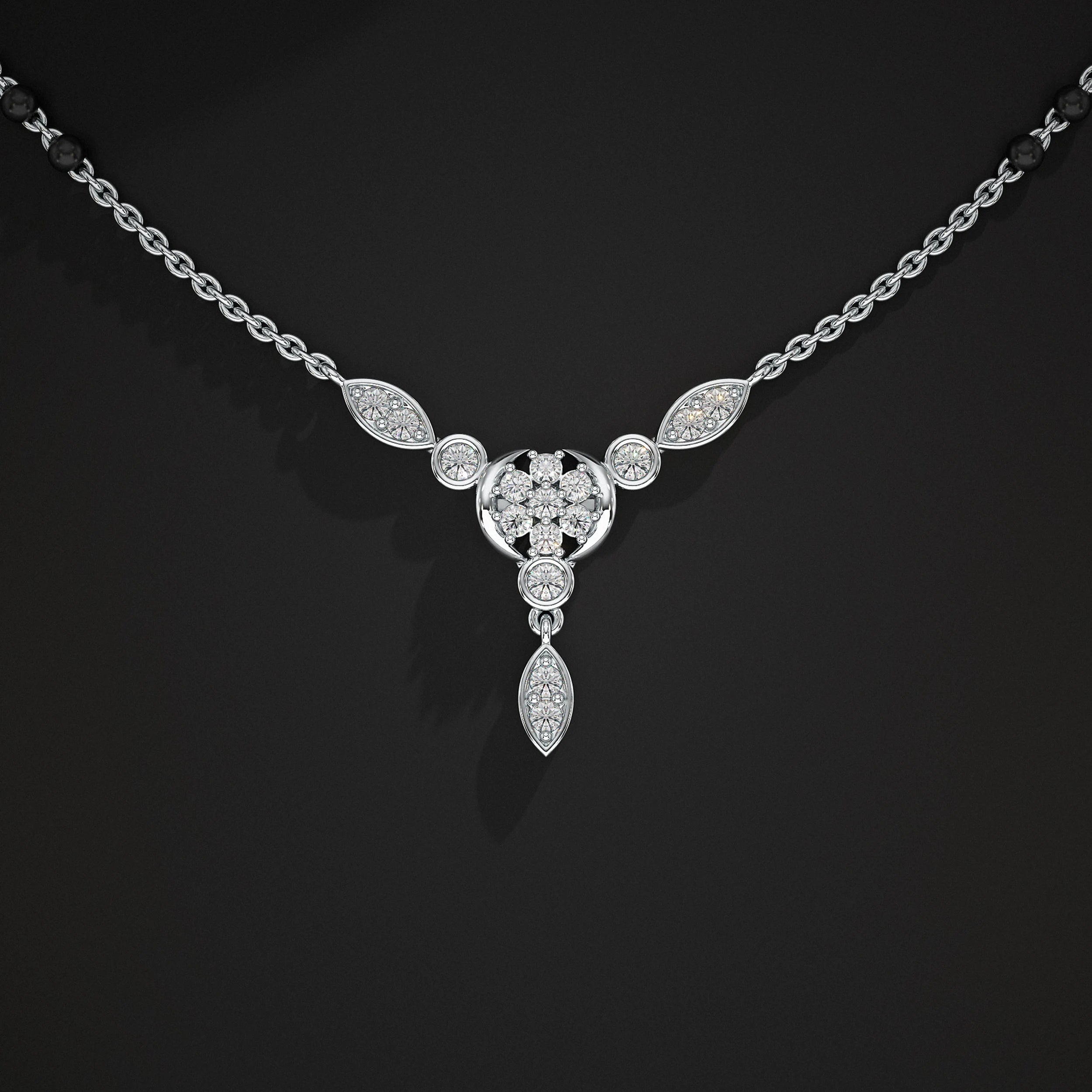 Round Lab Grown Diamond Cluster Mangalsutra Mangal Sutra