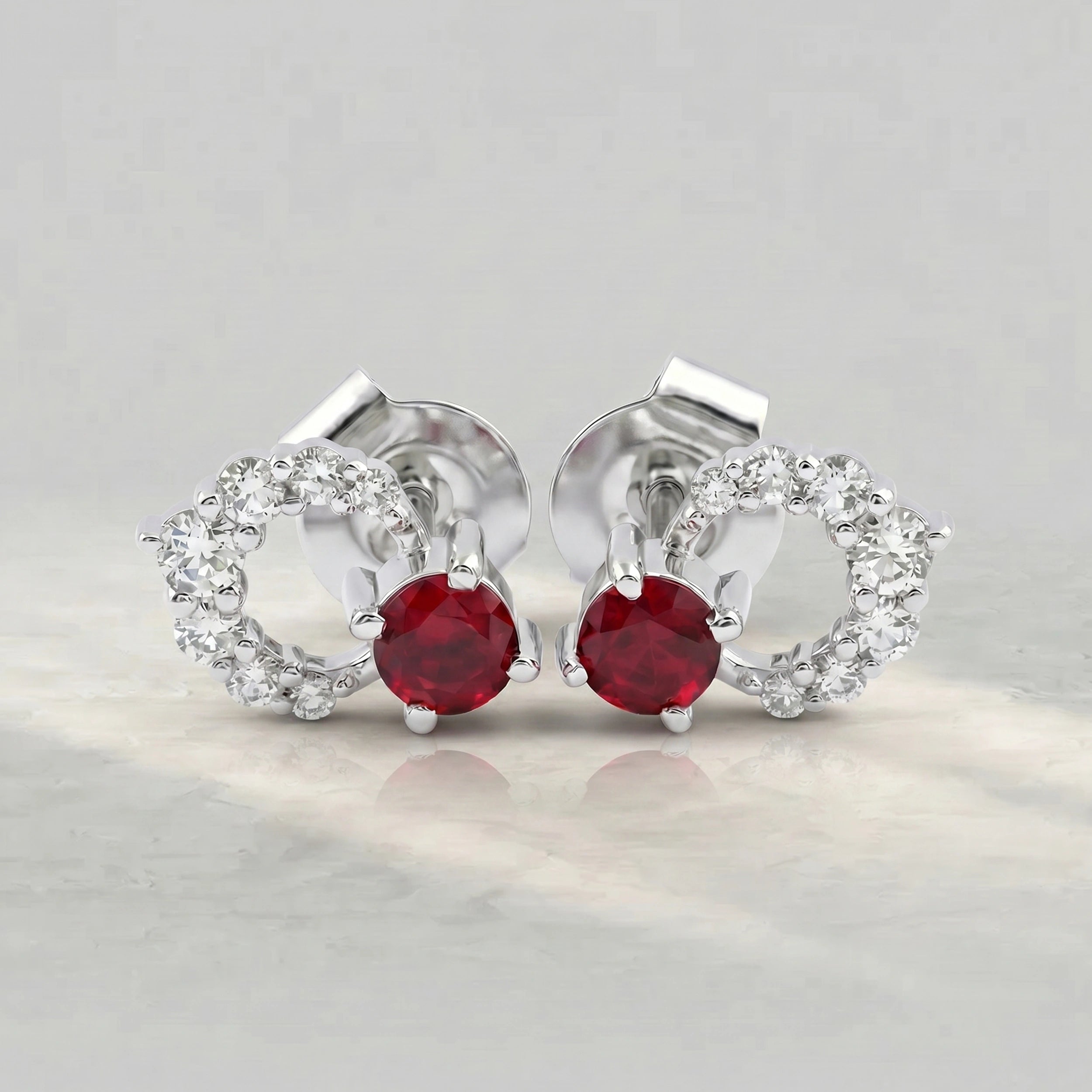 Red Round Cut Gemstone Stud Earrings