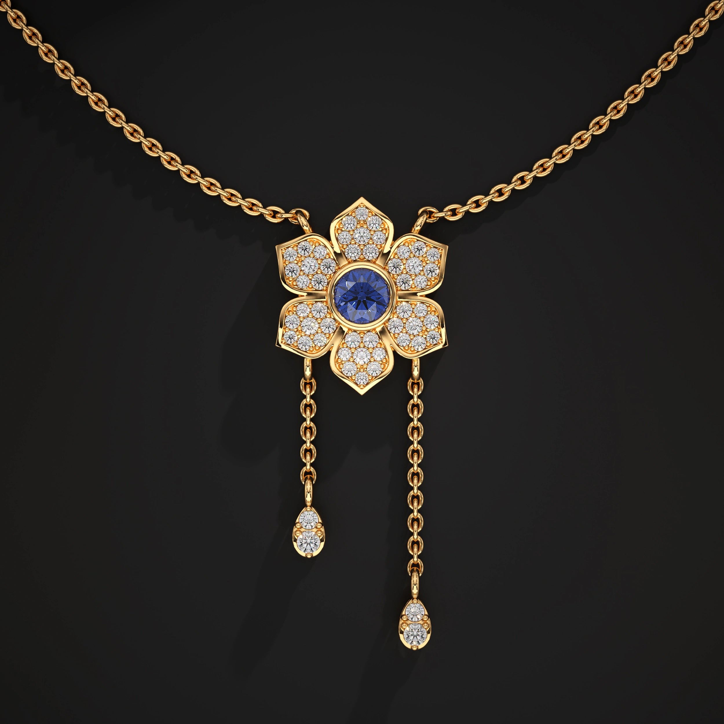 Flower Petal Pendant With Drop Chains Pendant