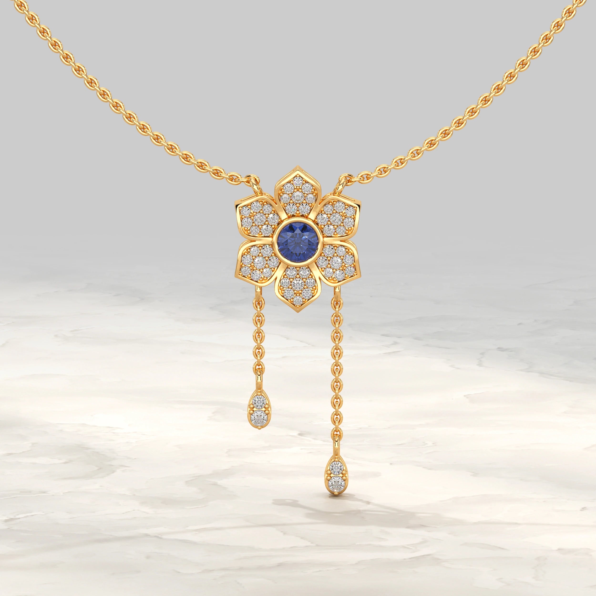 Flower Petal Pendant With Drop Chains Pendant