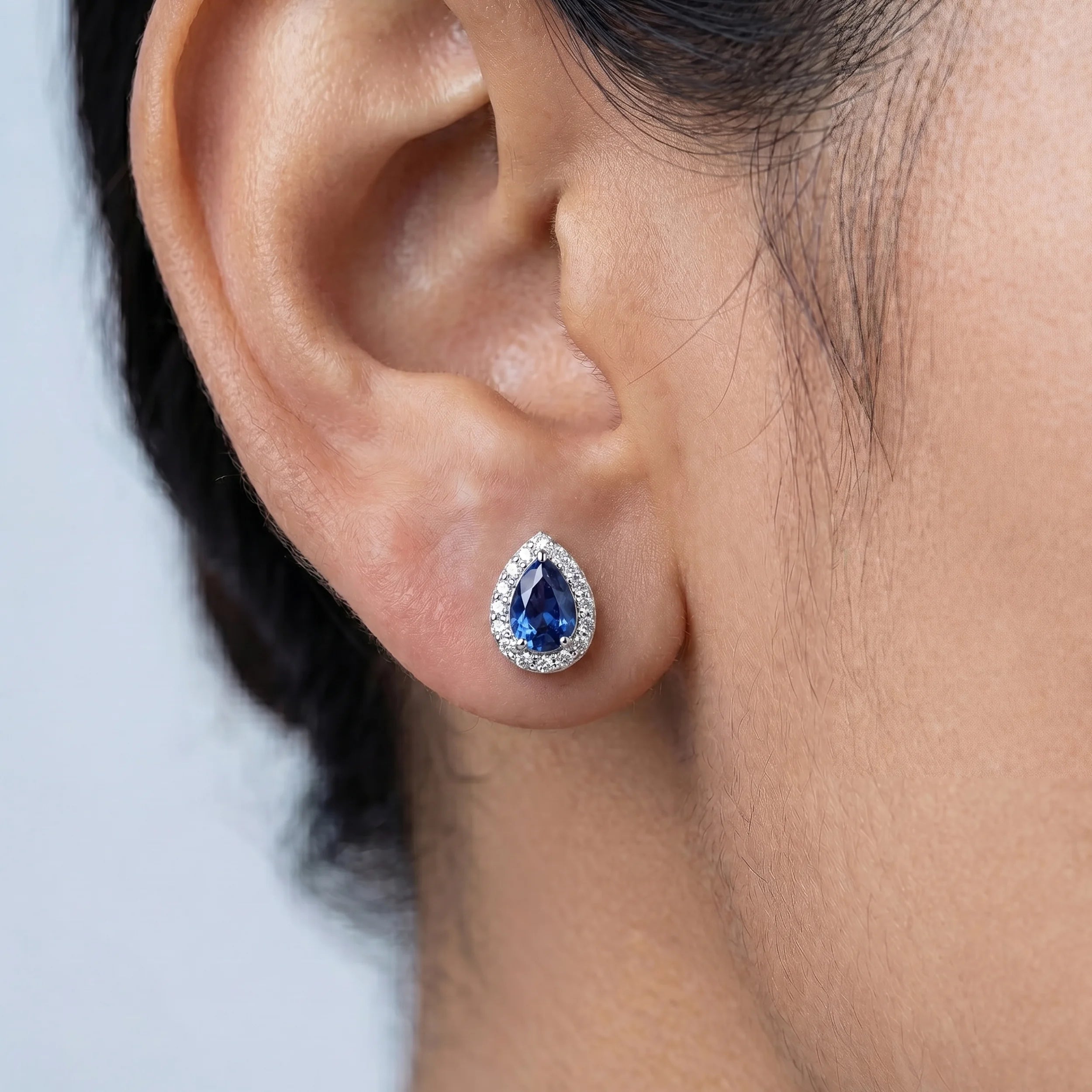 Sapphire Pear Gemstone Halo Stud Earrings Earrings