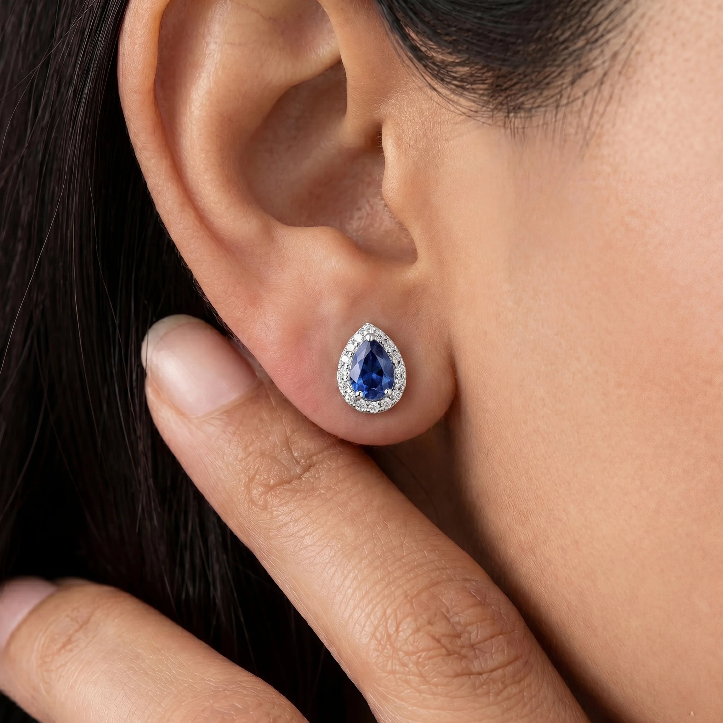 Sapphire Pear Gemstone Halo Stud Earrings Earrings