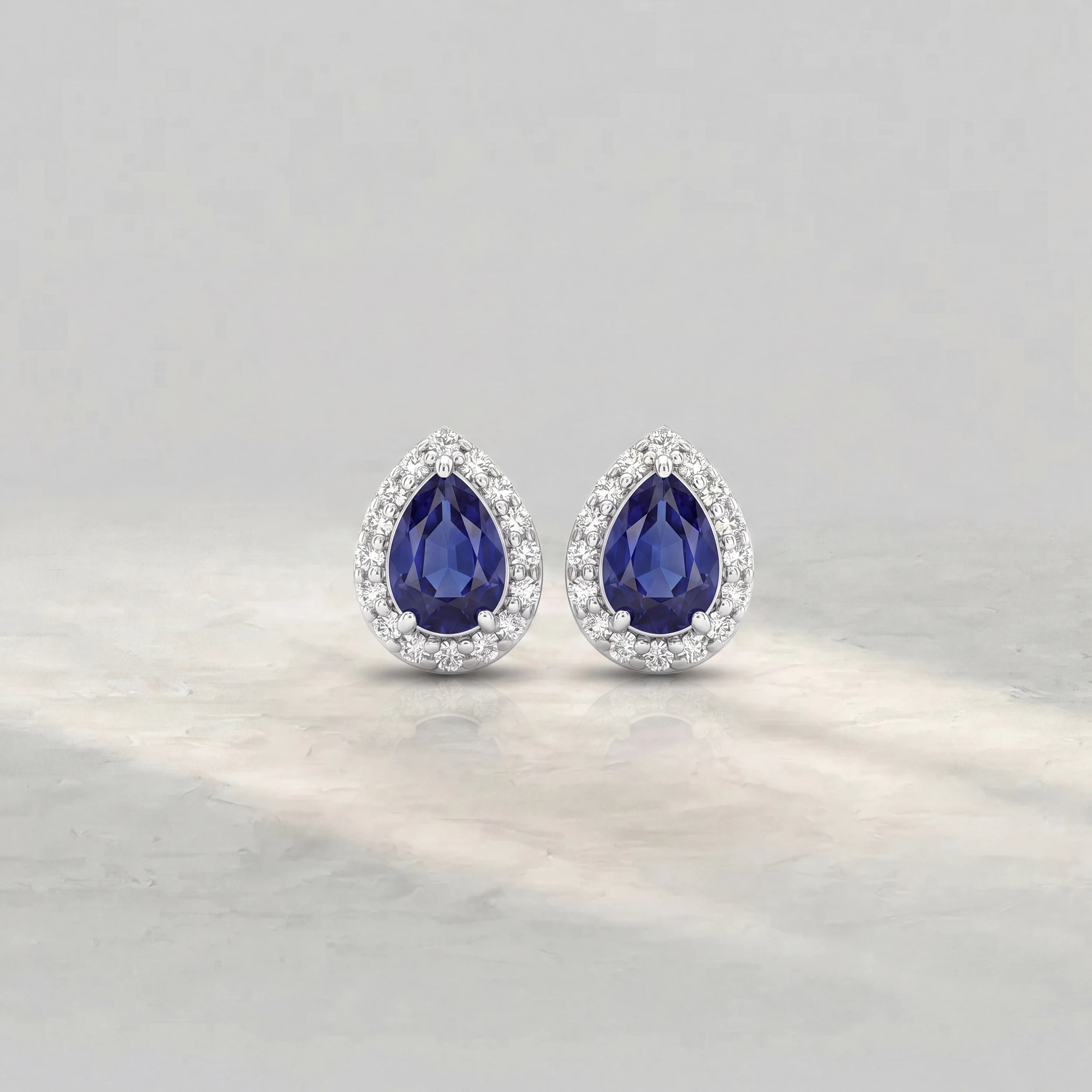 Sapphire Pear Gemstone Halo Stud Earrings Earrings