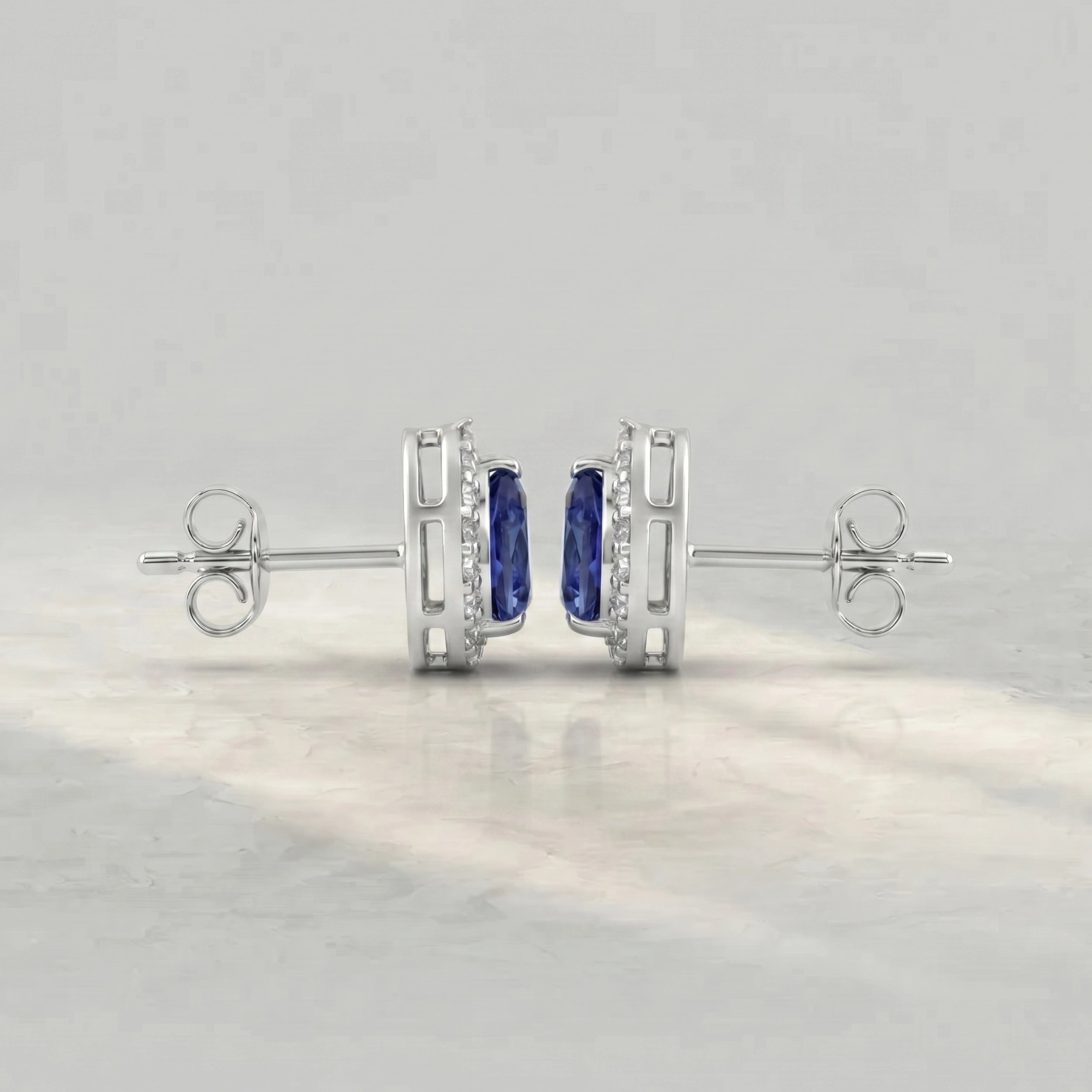 Sapphire Pear Gemstone Halo Stud Earrings Earrings