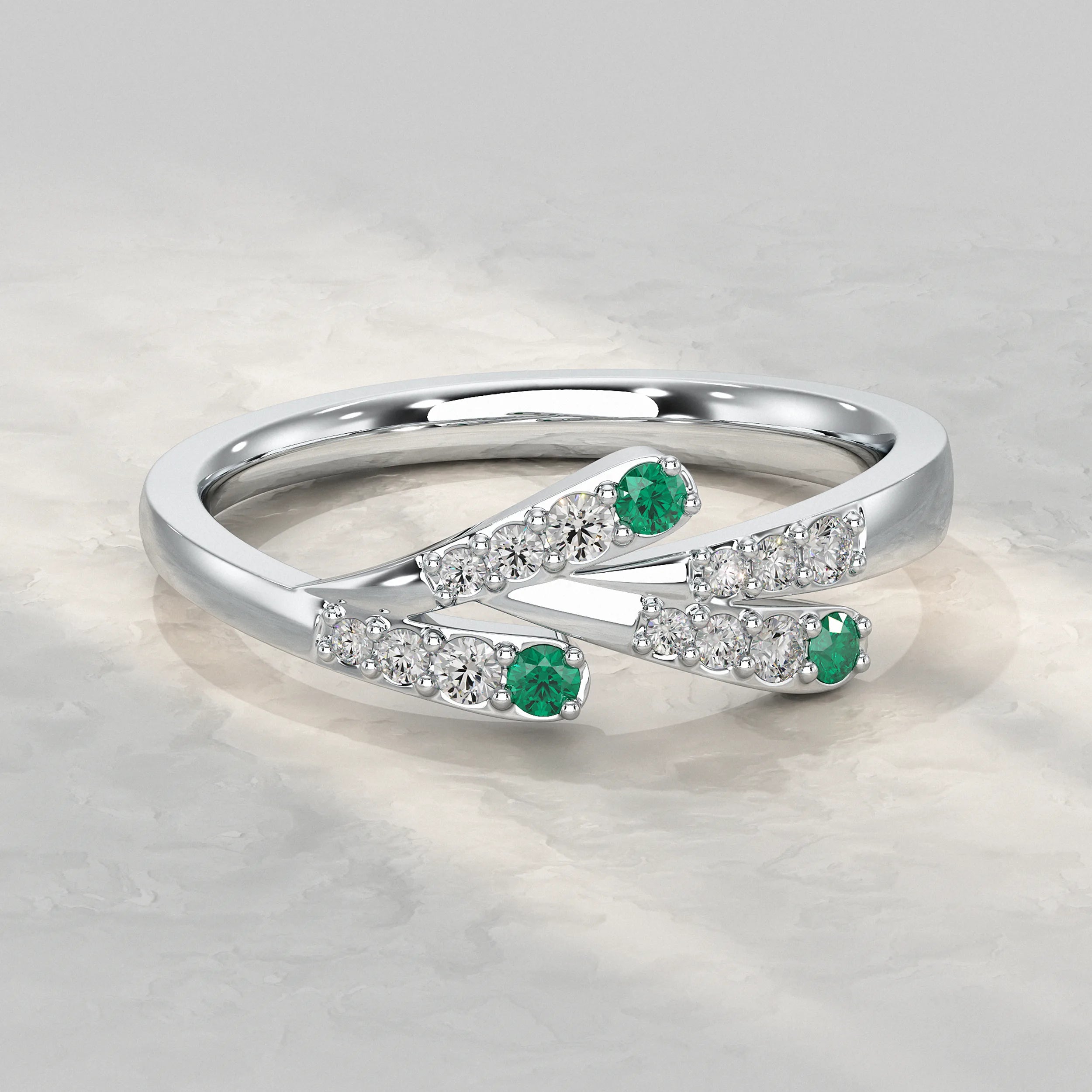 Dual Row Ring with Round Gem and Diamond Rings