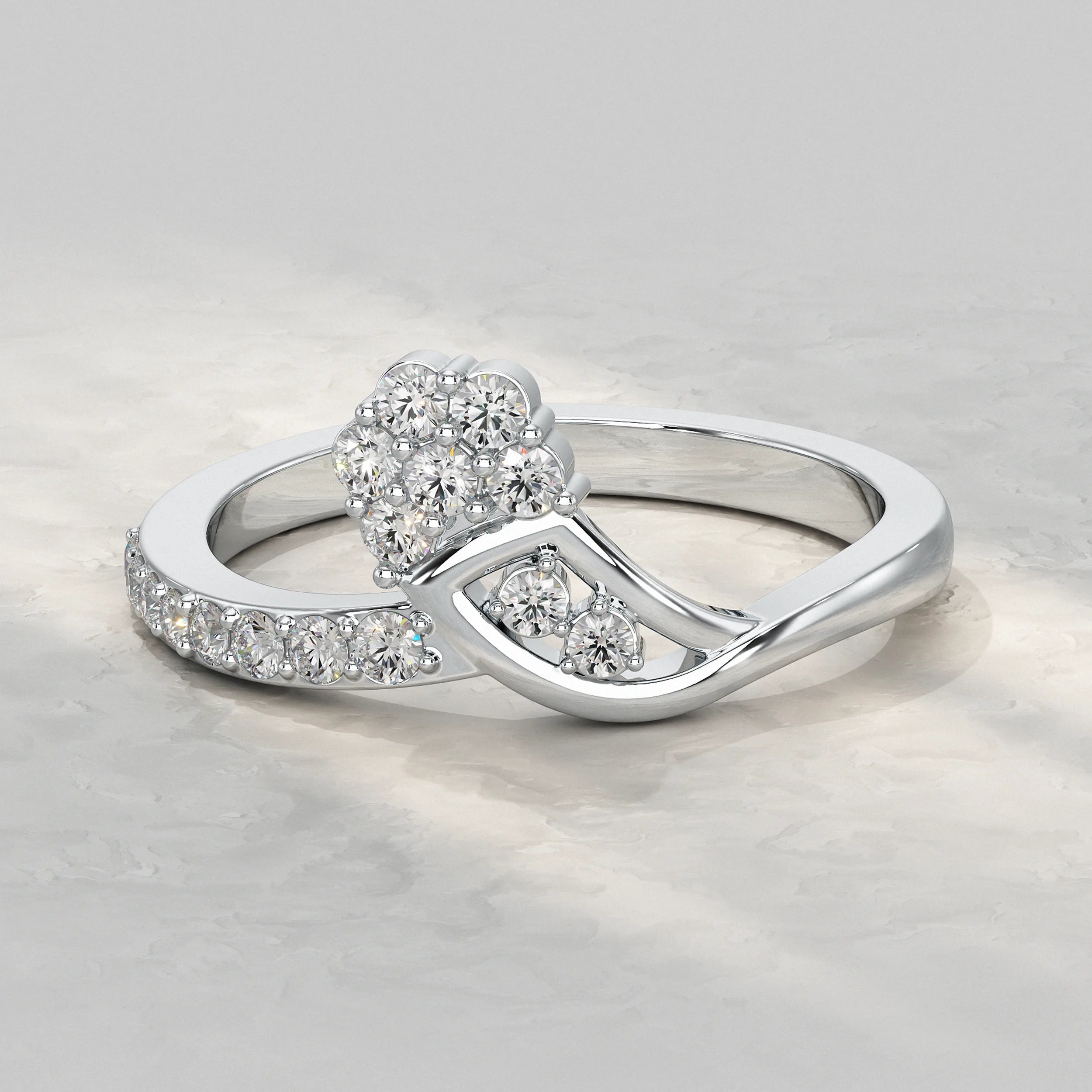 Floral Cluster Crossover Diamond Ring Rings
