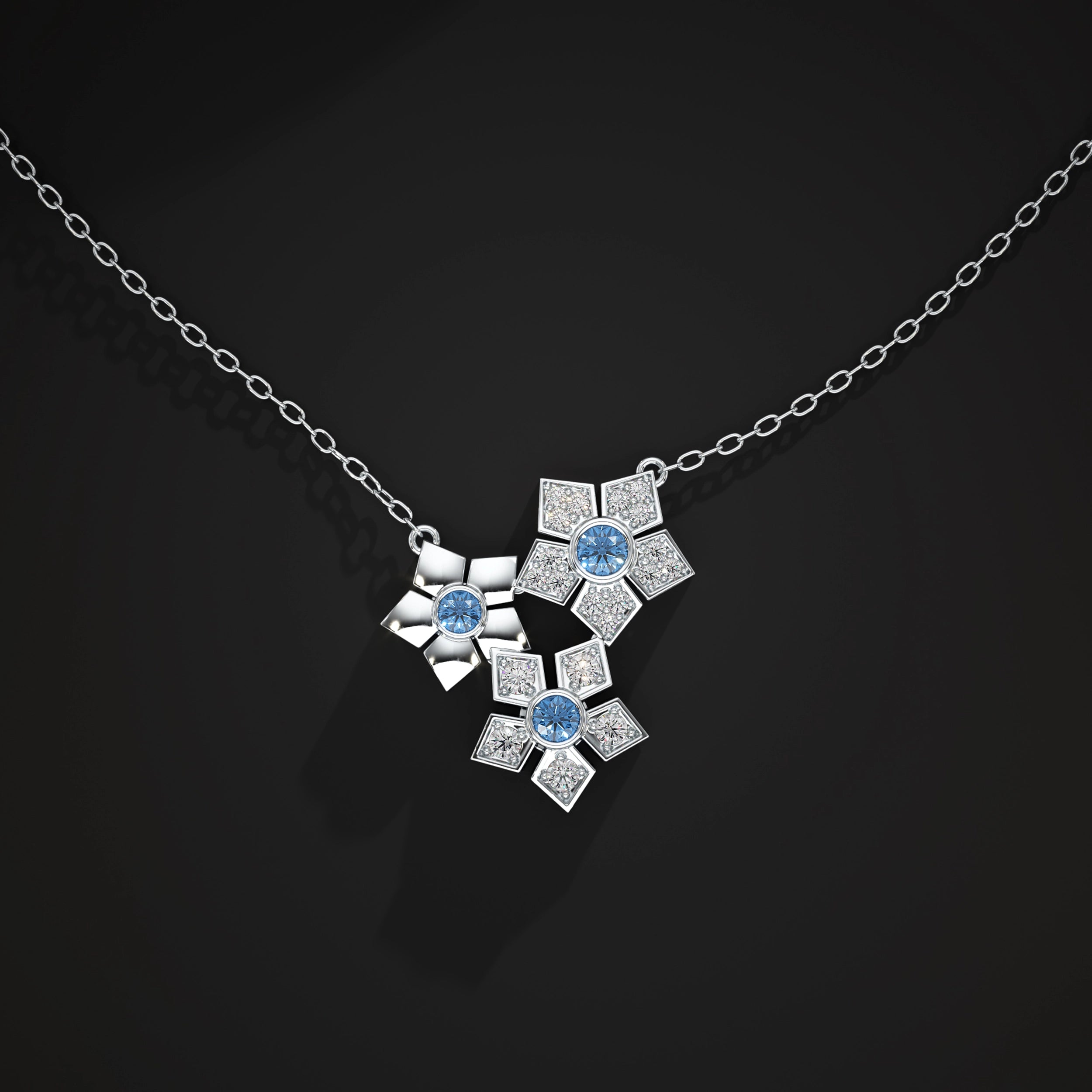 Floral Cluster Blue Sapphire Gemstone Pendant Pendant