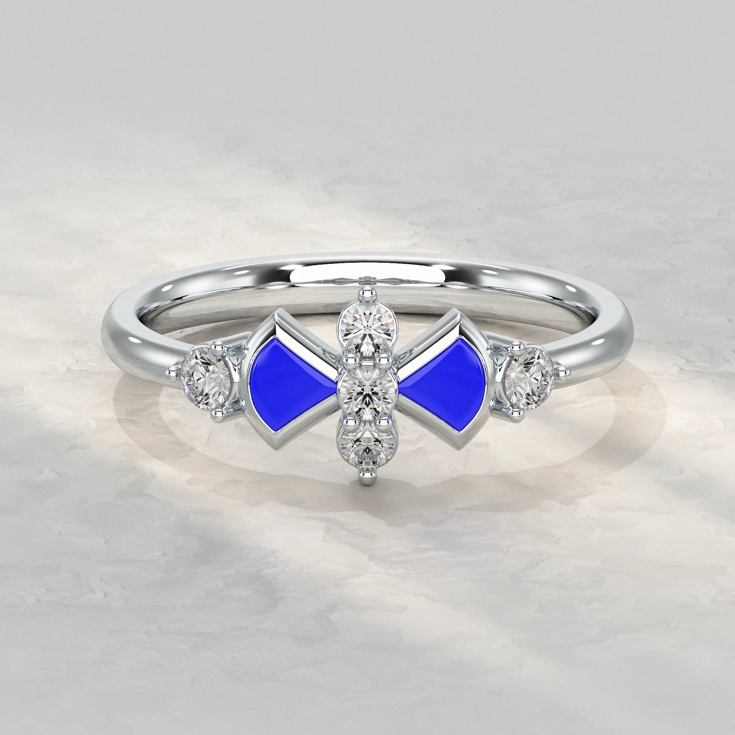 Modern Round Diamond Ring with Blue Enamel Accent Rings