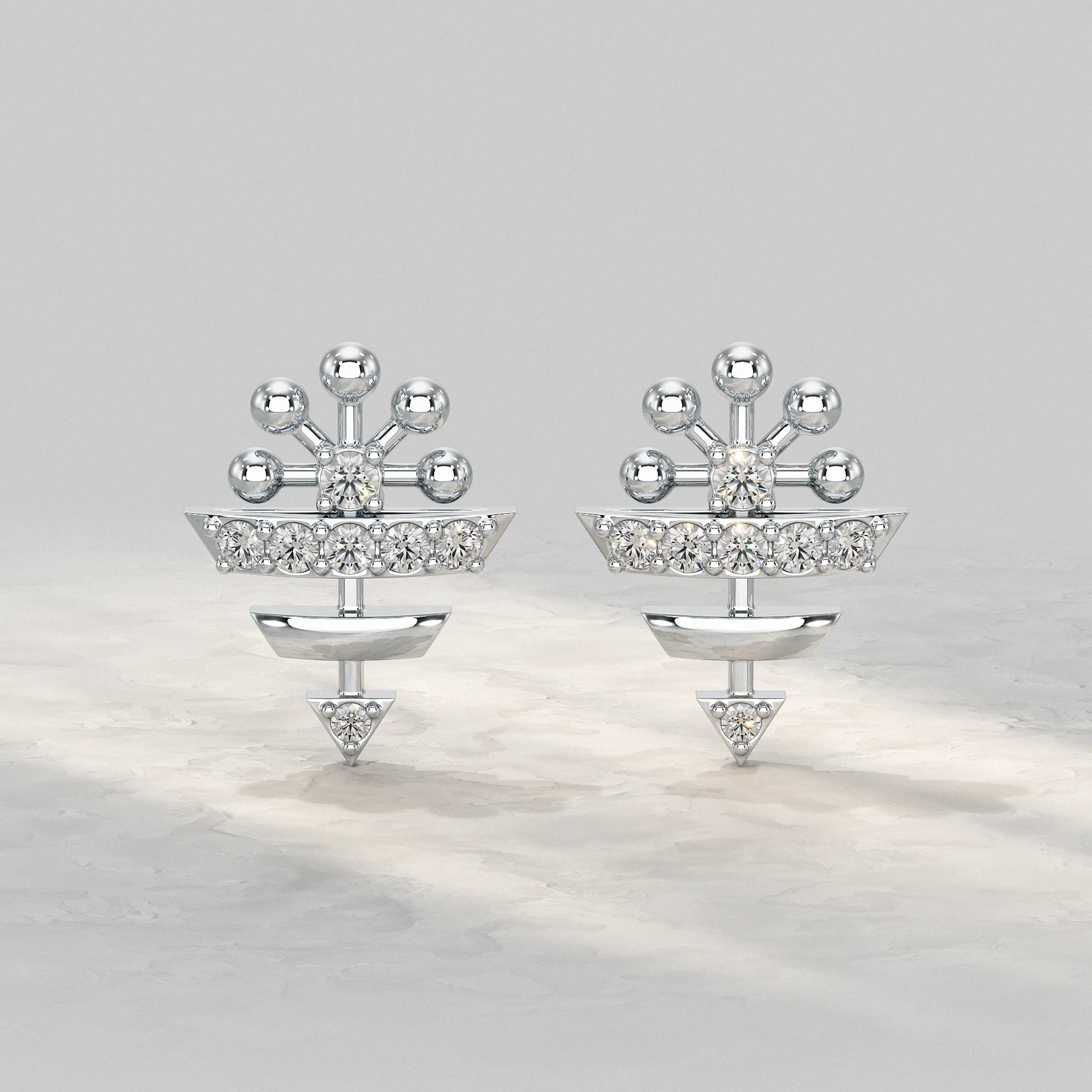 Geometric Round Diamond Pattern Stud Earrings Earrings
