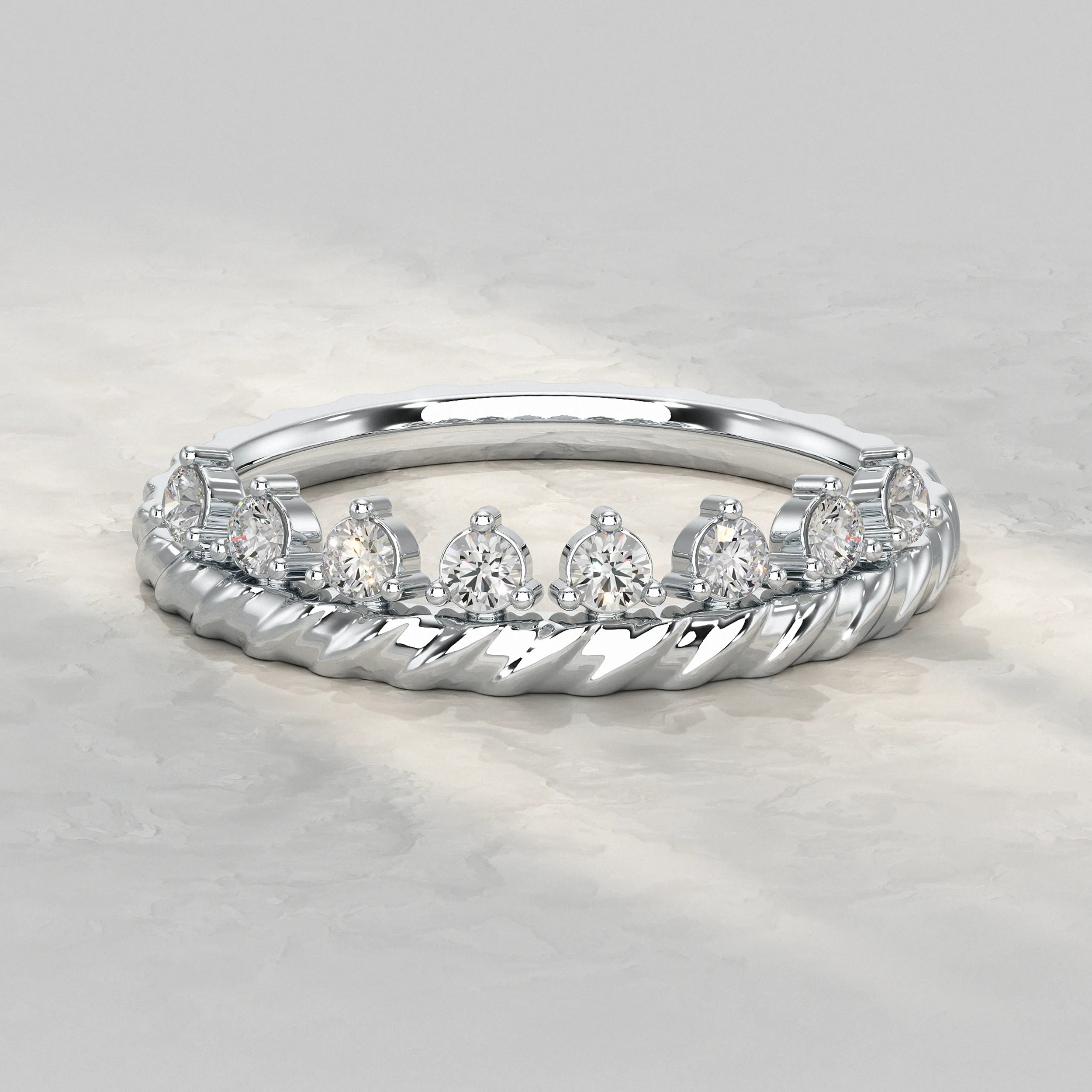 Round Lab Diamond Band with Twisted Design Rings