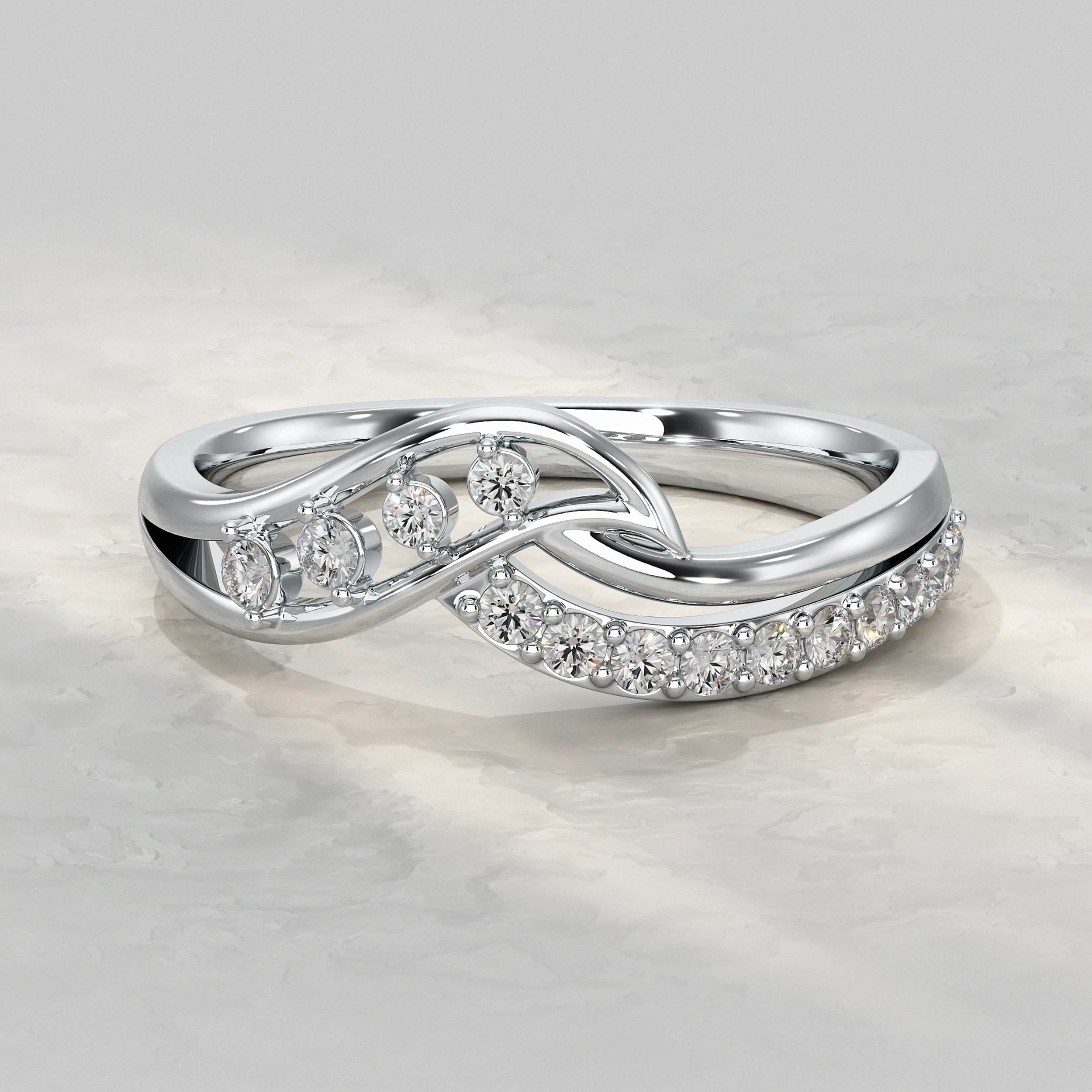 Crossover Round Cut Diamond Cluster Ring Rings