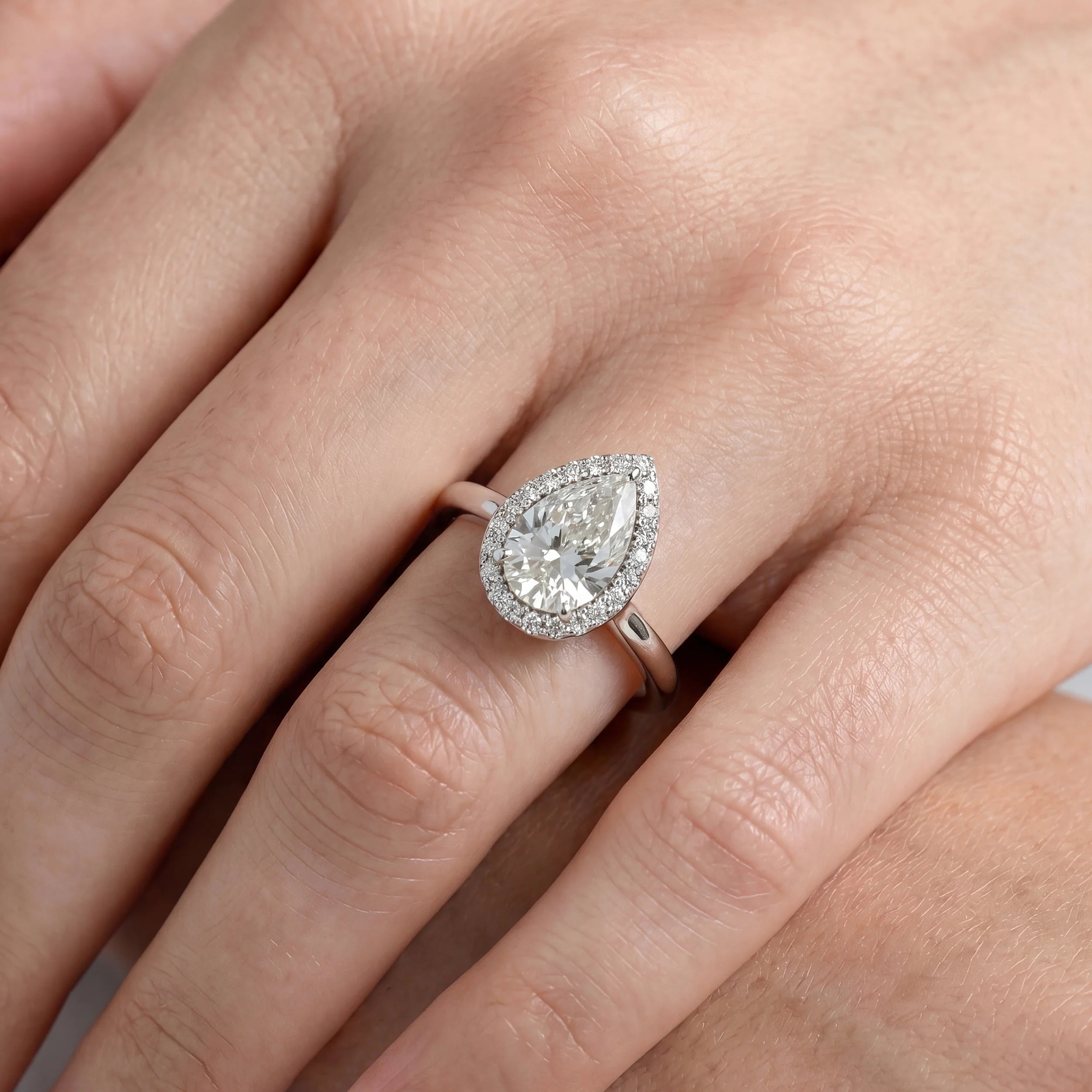 Pear Cut Lab Diamond Halo Engagement Ring Rings