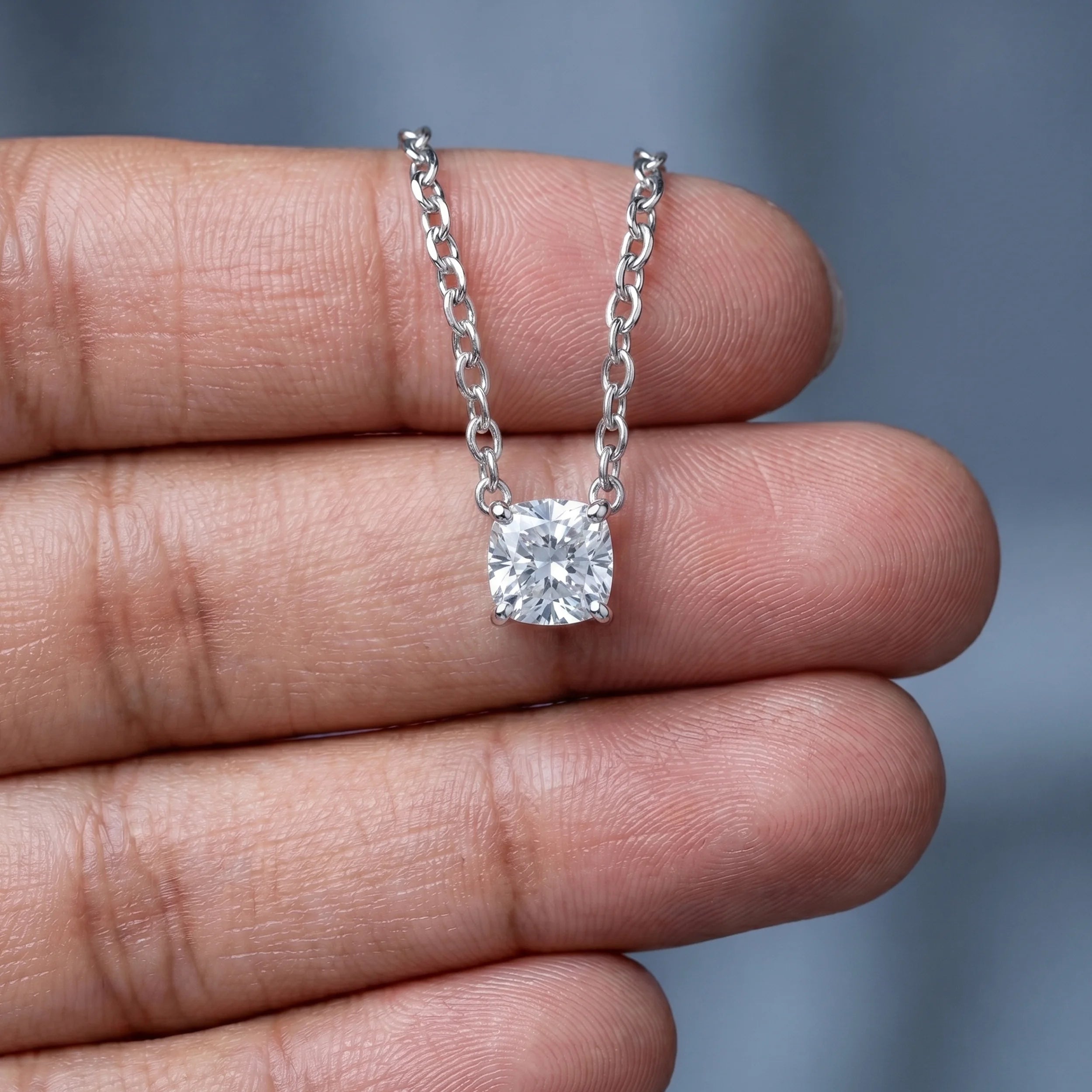 Square Cushion Lab Diamond Solitaire Pendant Pendant