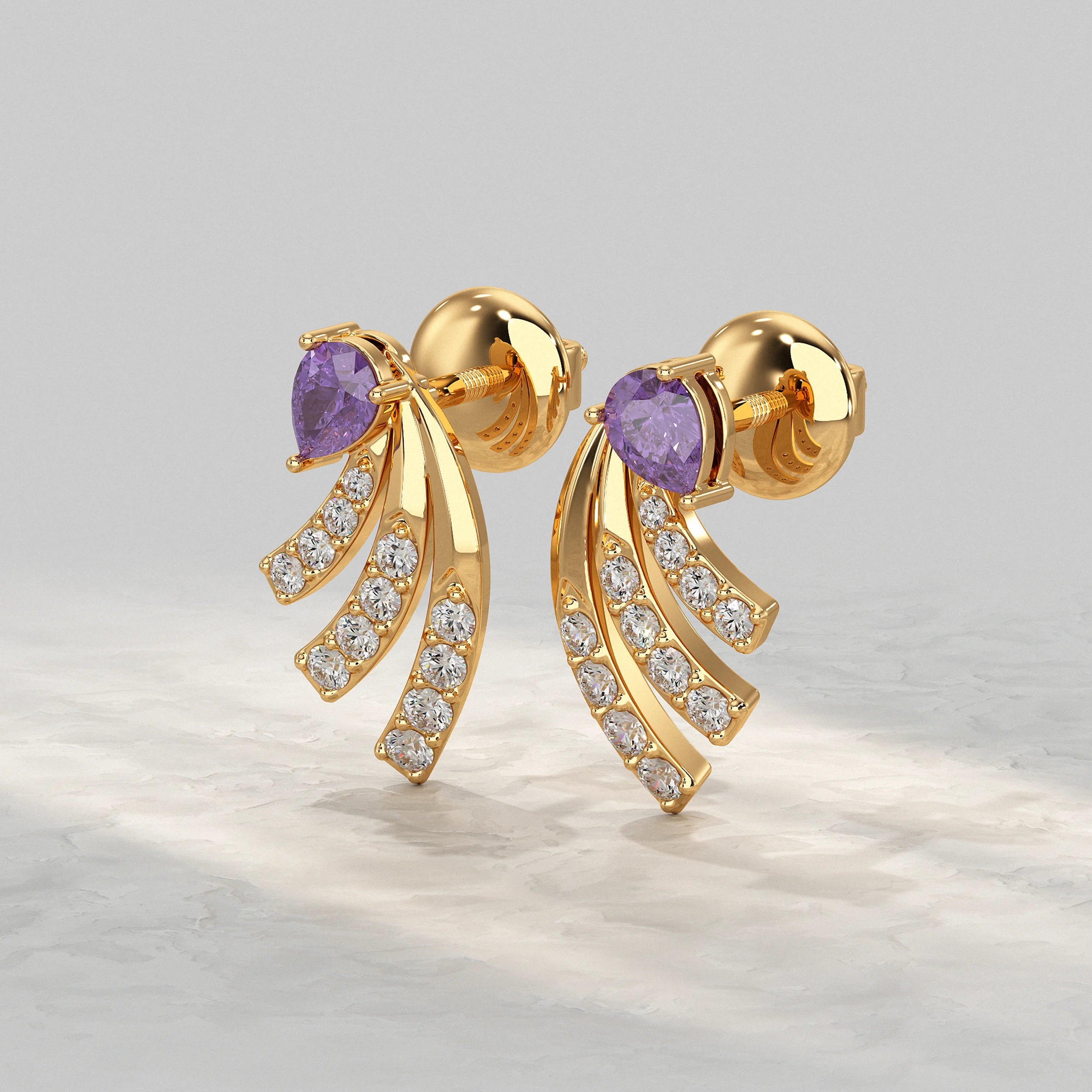 Pear Shaped Amethyst And Round Diamond Stud Earrings Earrings