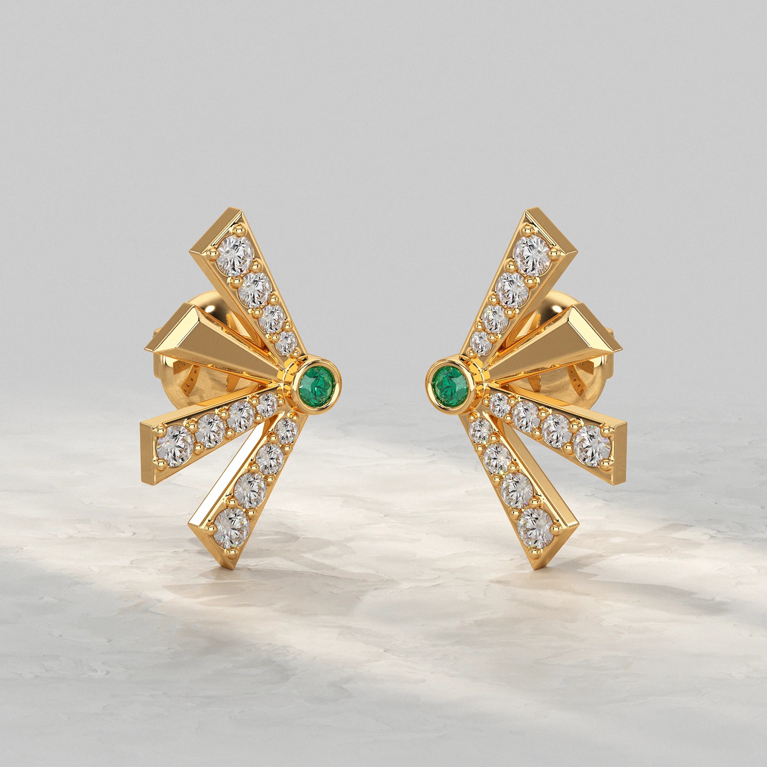 Round Cut Gem Diamond Fan Design Stud Earrings Earrings