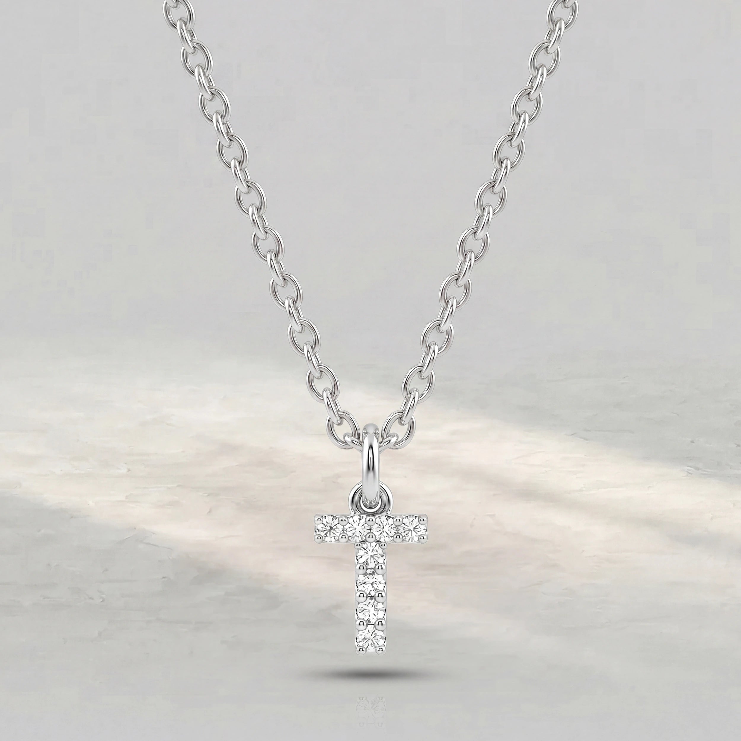Initial Letter T Round Diamond Pendant Pendant