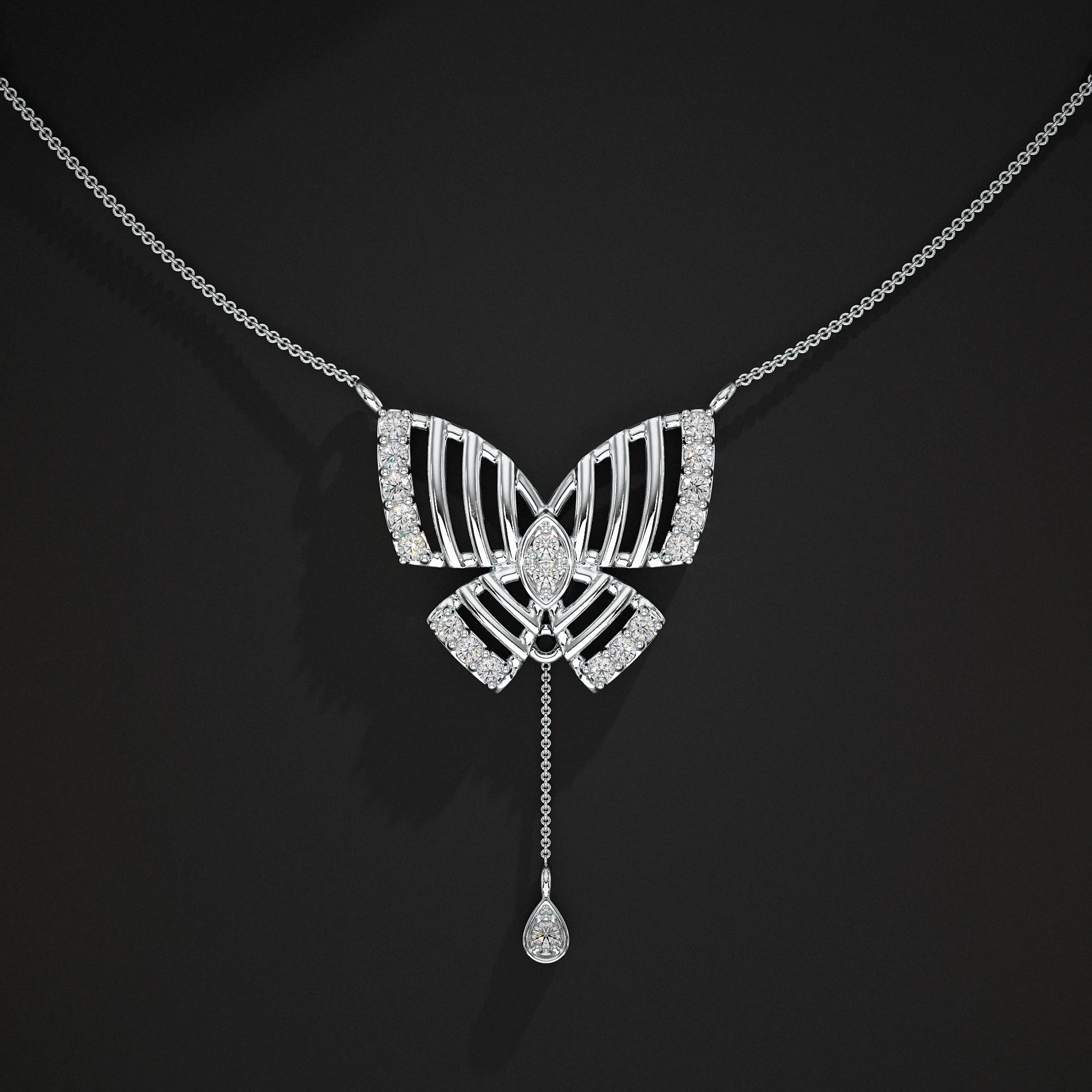 Butterfly Round Diamond Teardrop Pendant Pendant