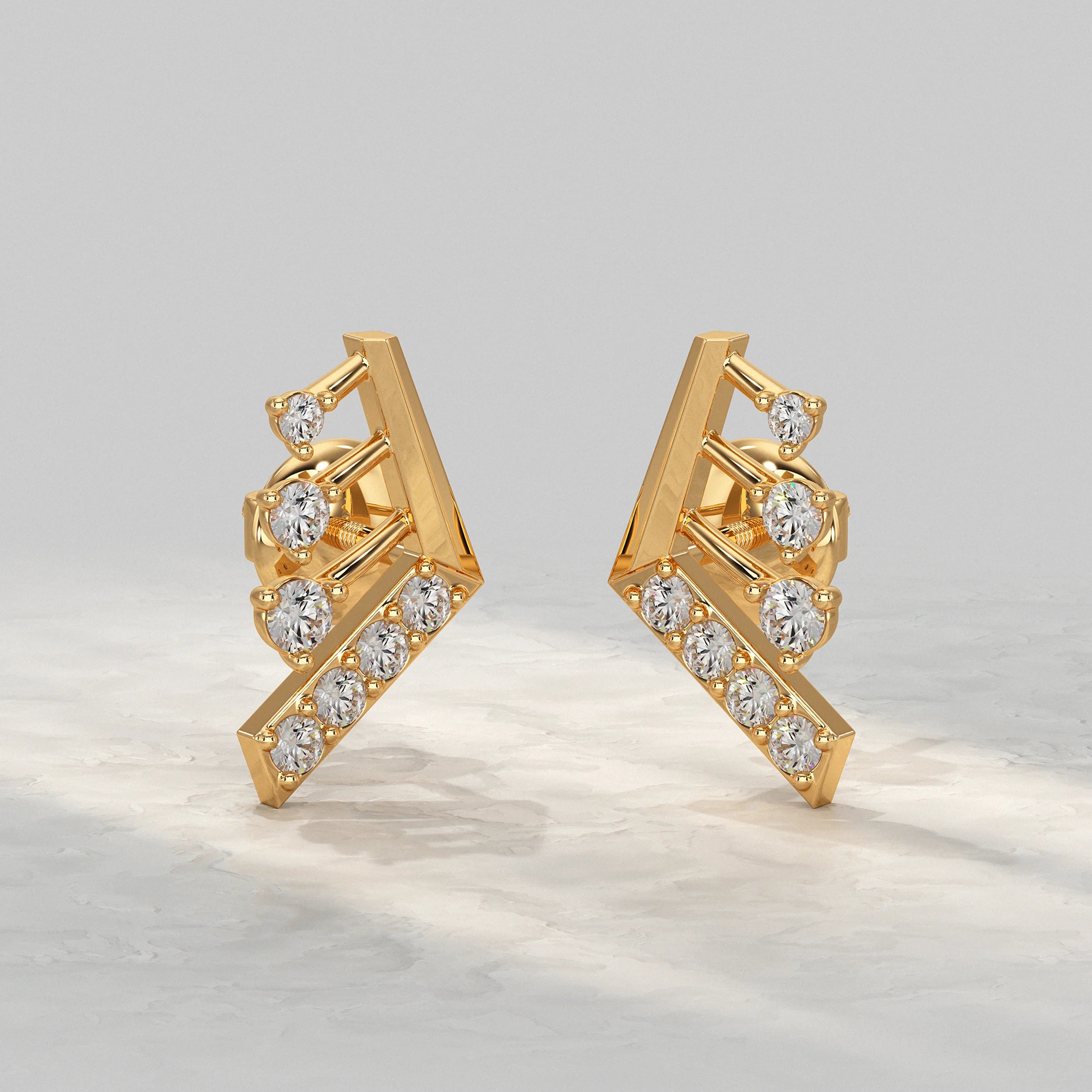 Modern Angled Diamond Bar Design Stud Earrings Earrings