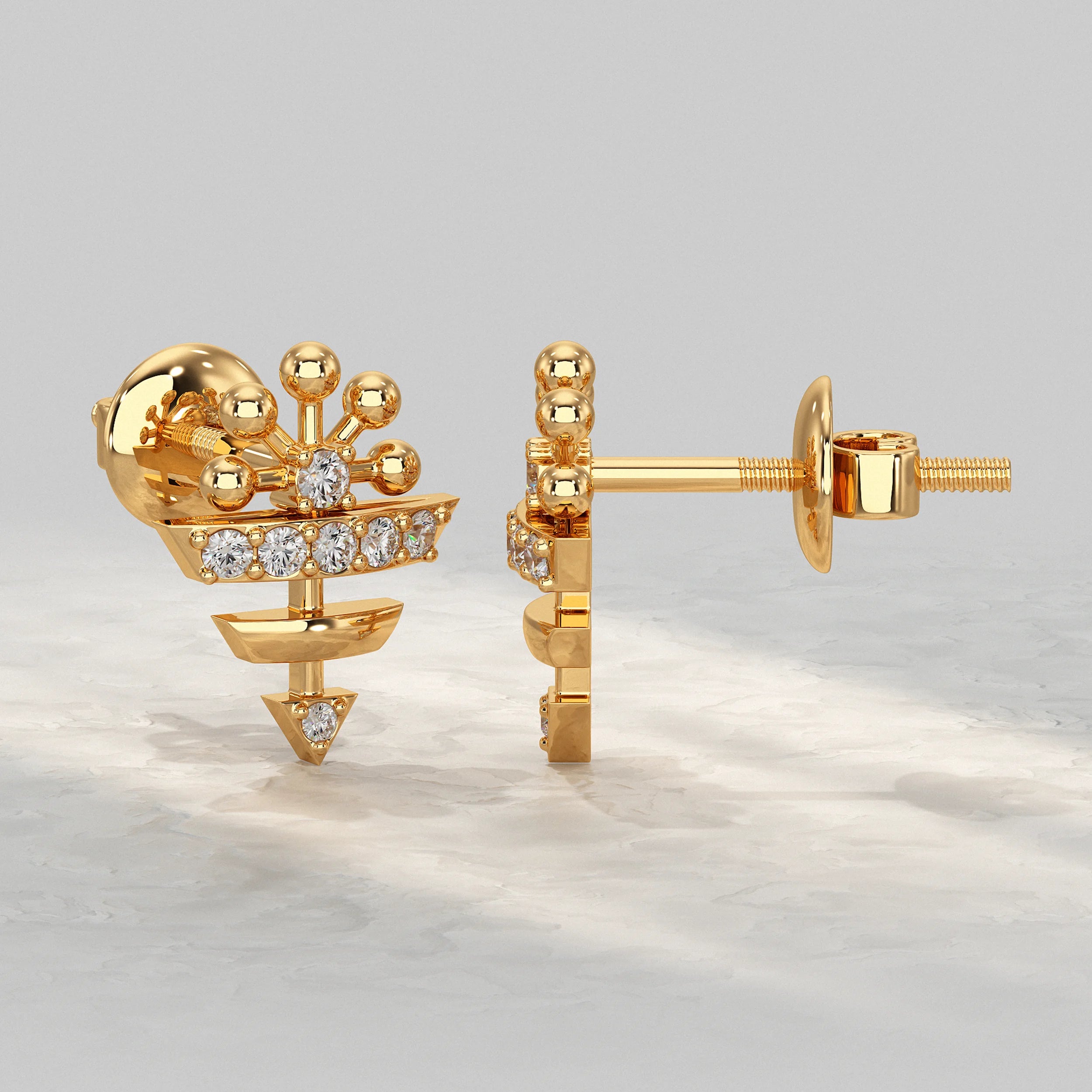 Geometric Round Diamond Pattern Stud Earrings Earrings
