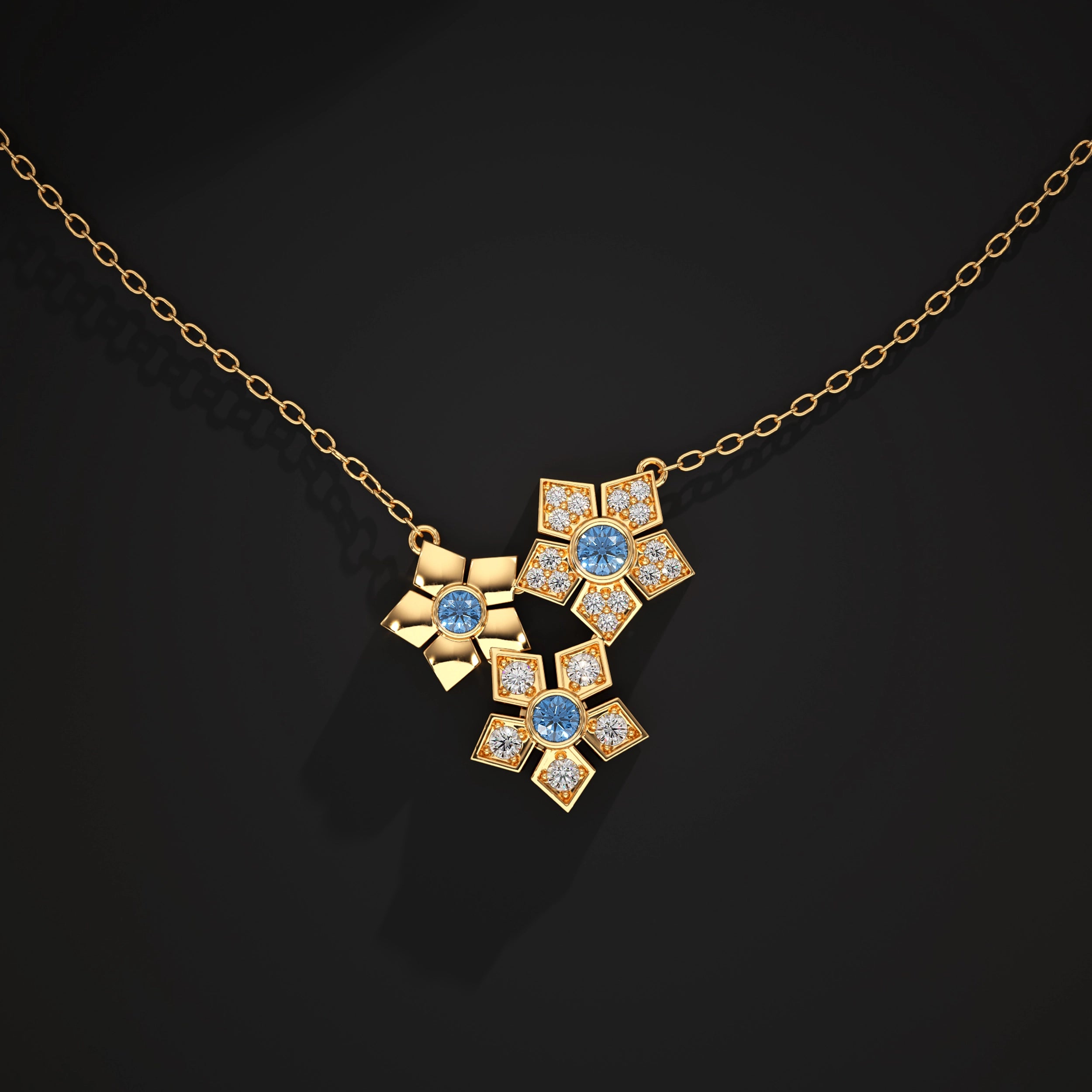 Floral Cluster Blue Sapphire Gemstone Pendant Pendant