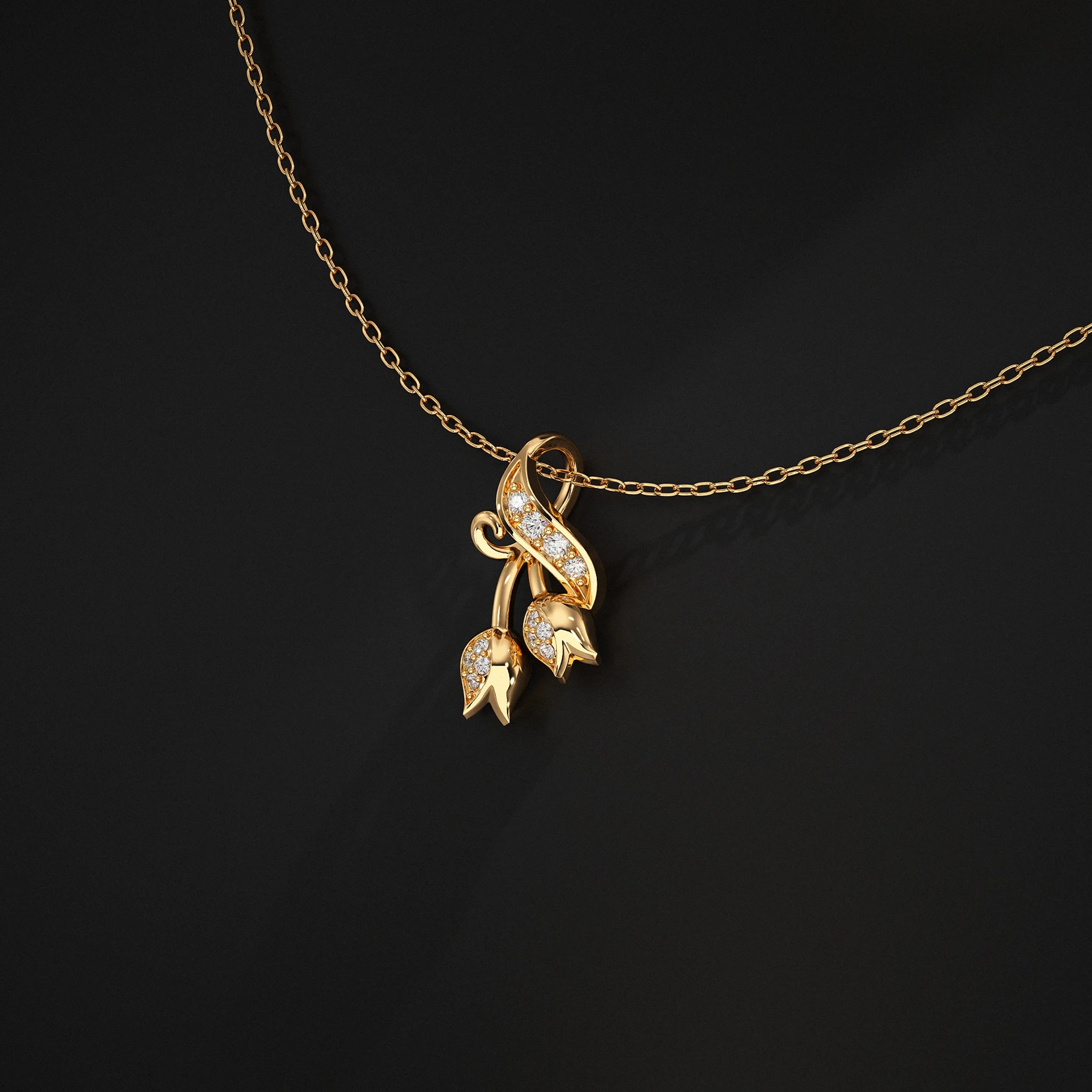 Round Diamond Tulip Design Pendant Pendant