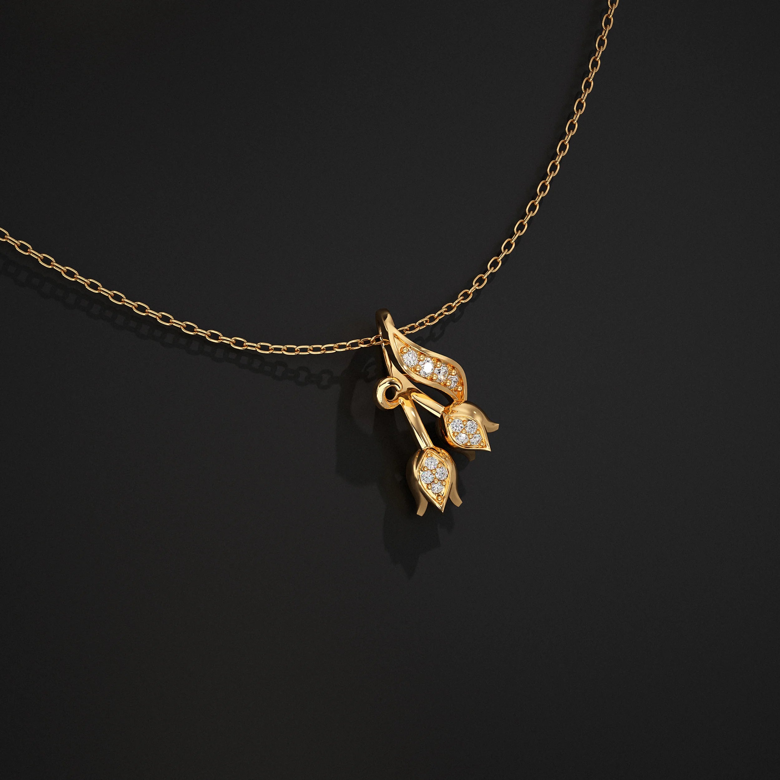 Round Diamond Tulip Design Pendant Pendant