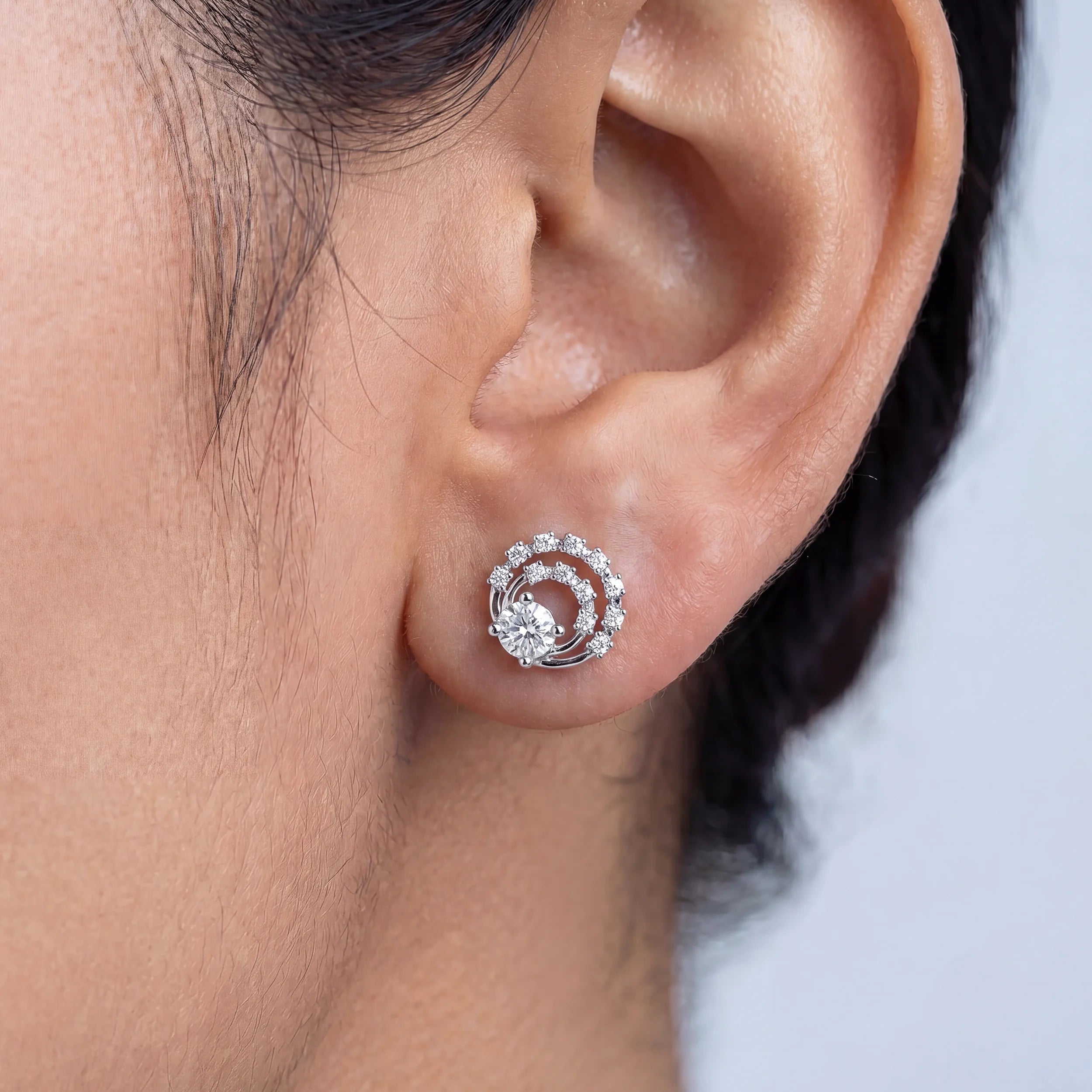 Round Diamond Twin Open Circle Stud Earring Earrings