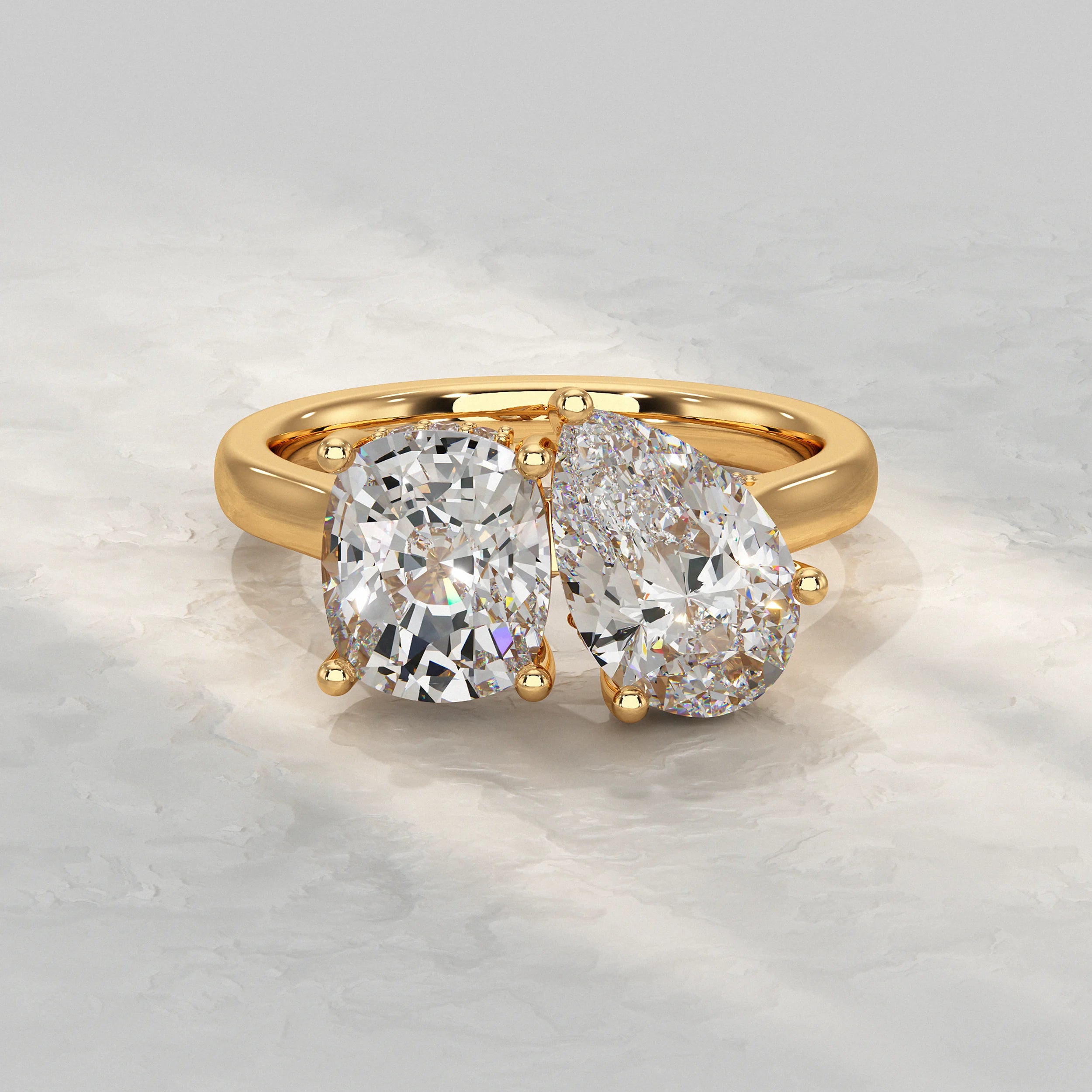 Two Stone Pear And Cushion Lab Diamond Hidden Halo Ring Rings