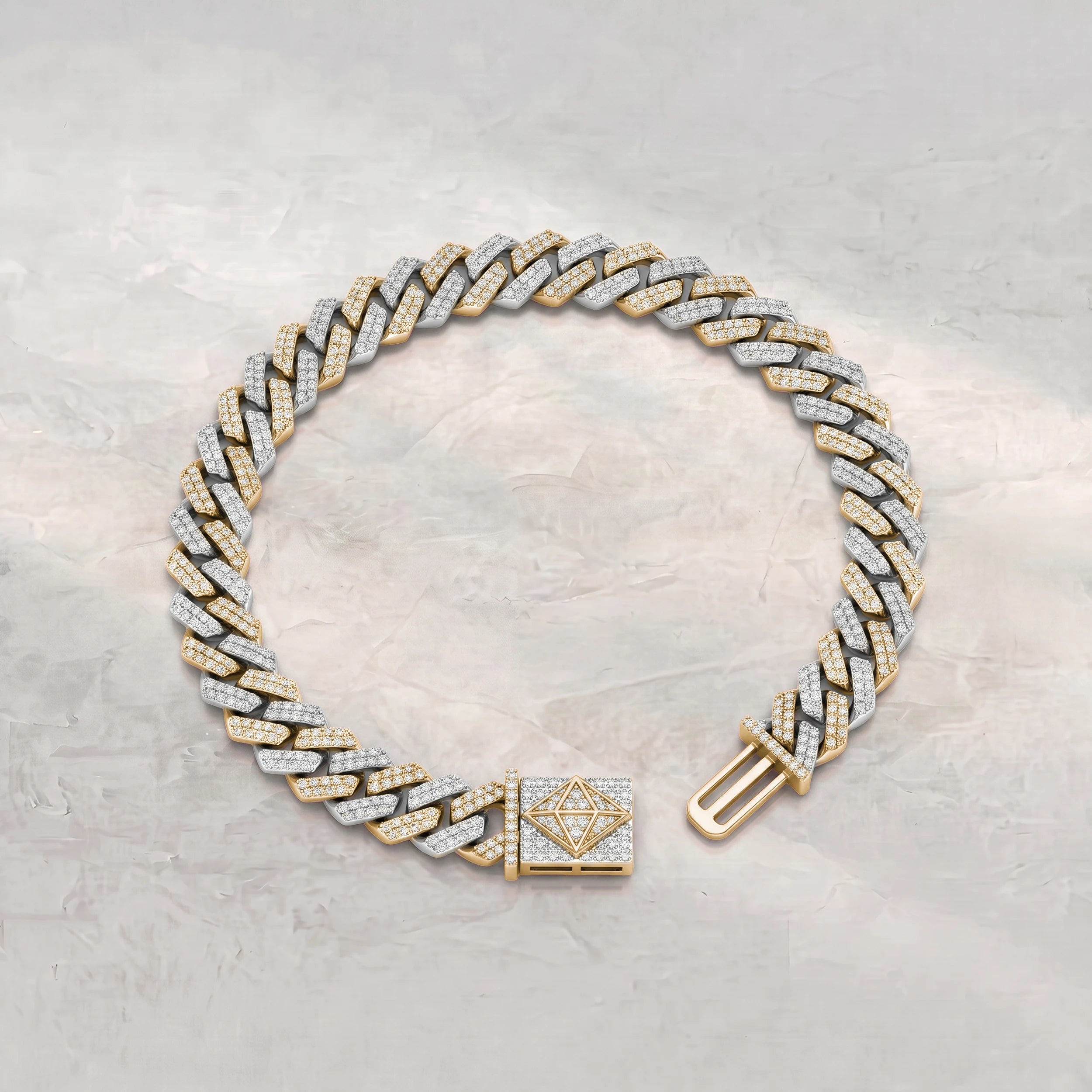 Two Tone Round Cut Miami Cuban Men's Bracelet Bracelet