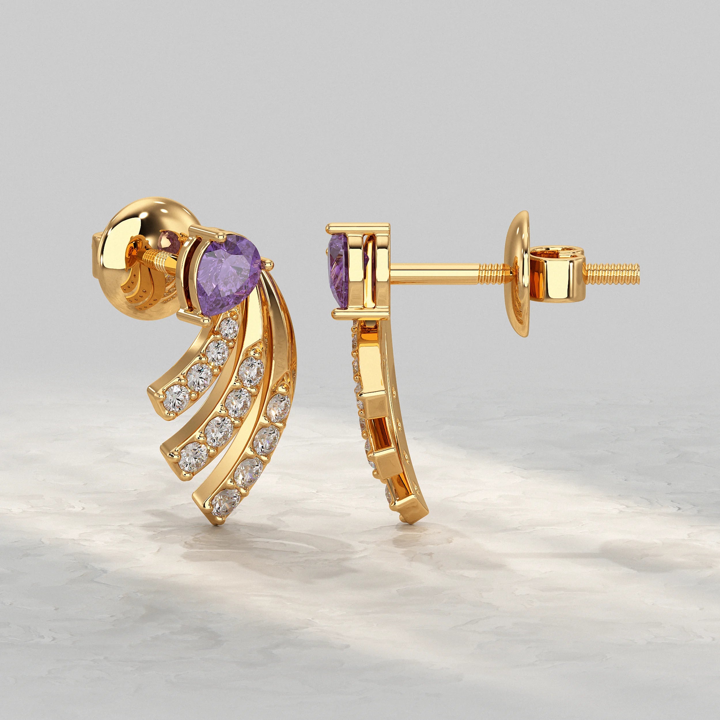 Pear Shaped Amethyst And Round Diamond Stud Earrings Earrings