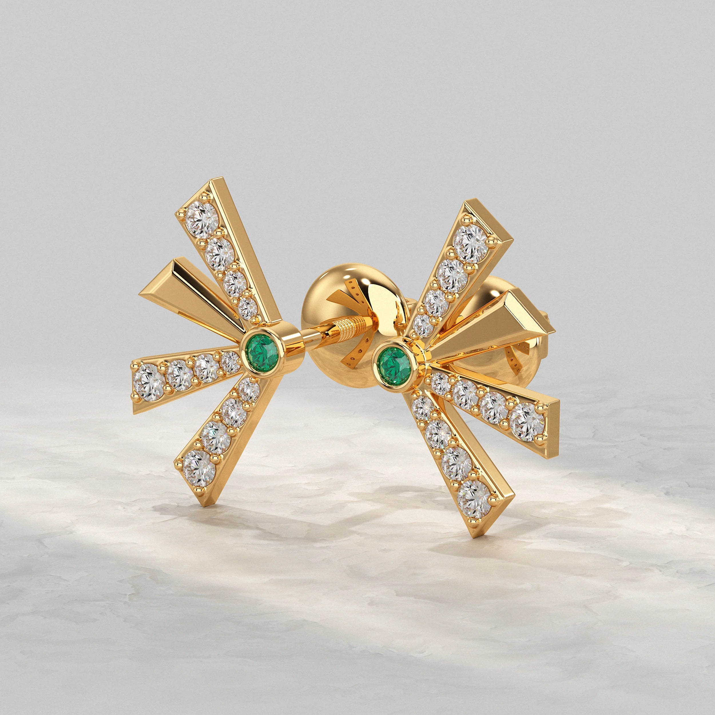 Round Cut Gem Diamond Fan Design Stud Earrings Earrings